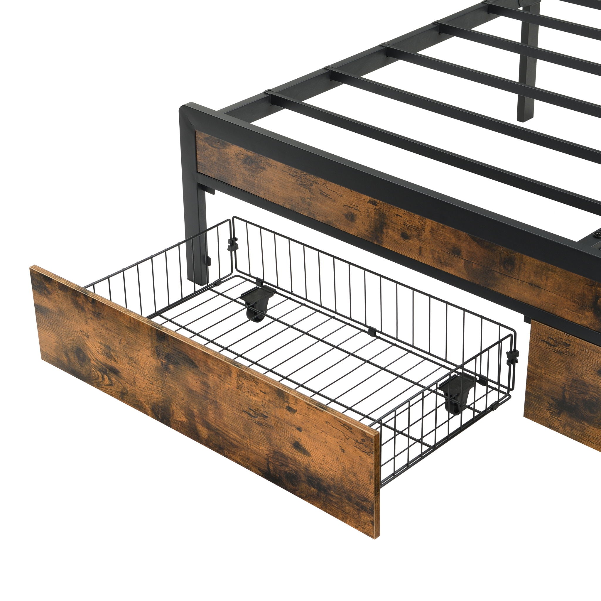 Modern Bed Frame With LED Lights, Upholstered Headboard, USB Charging