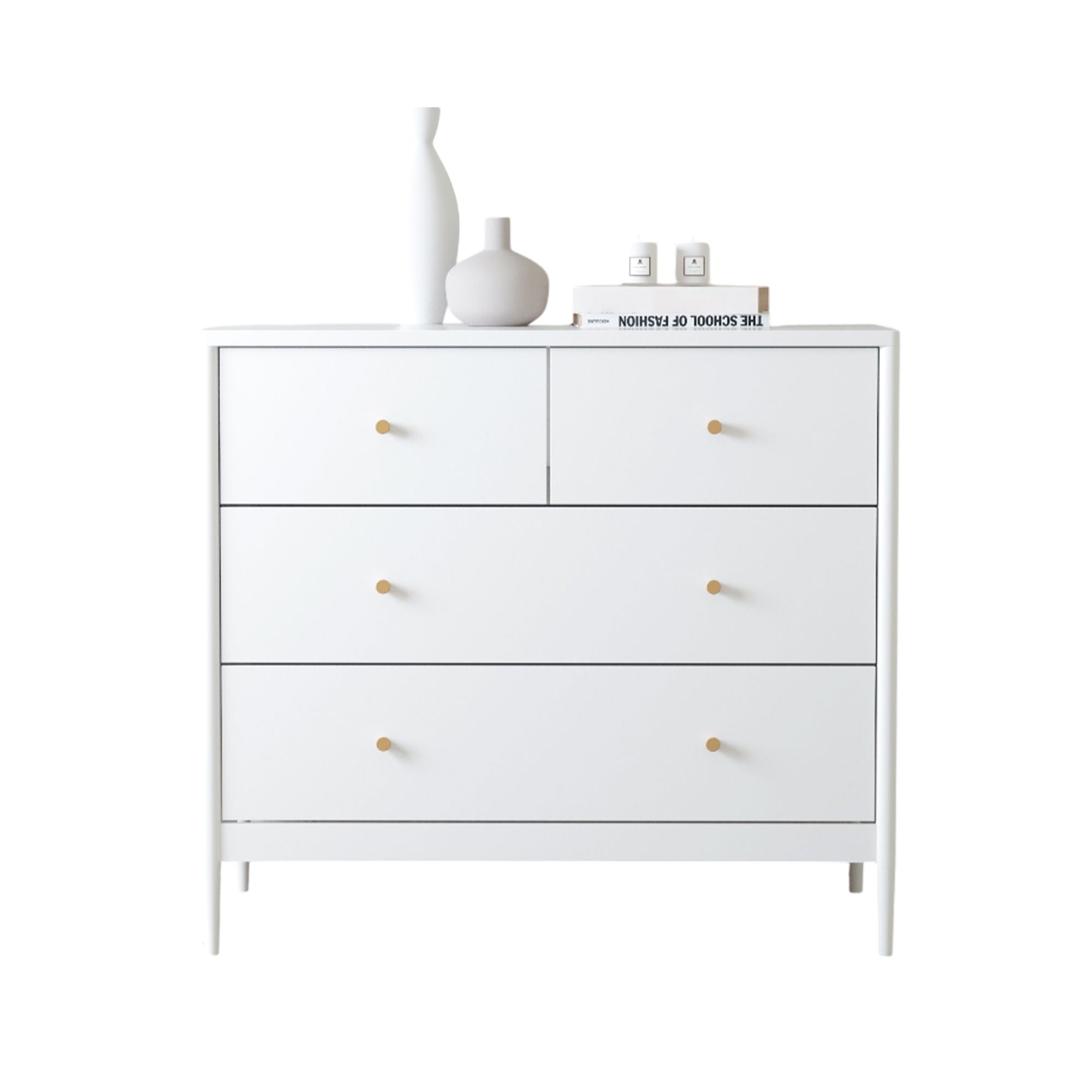 4 Drawer Kids Dresser With Antique Brass Pulls - White