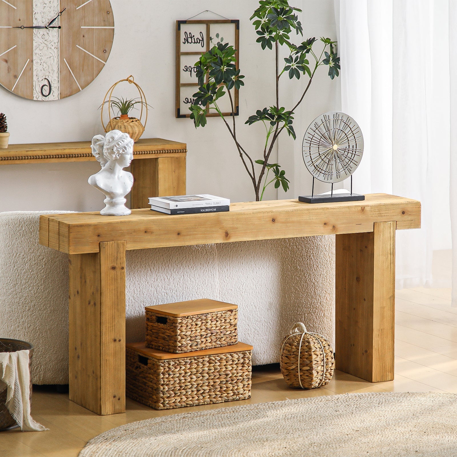 63" Solid Wood Console Table – Rustic Farmhouse Sofa Table