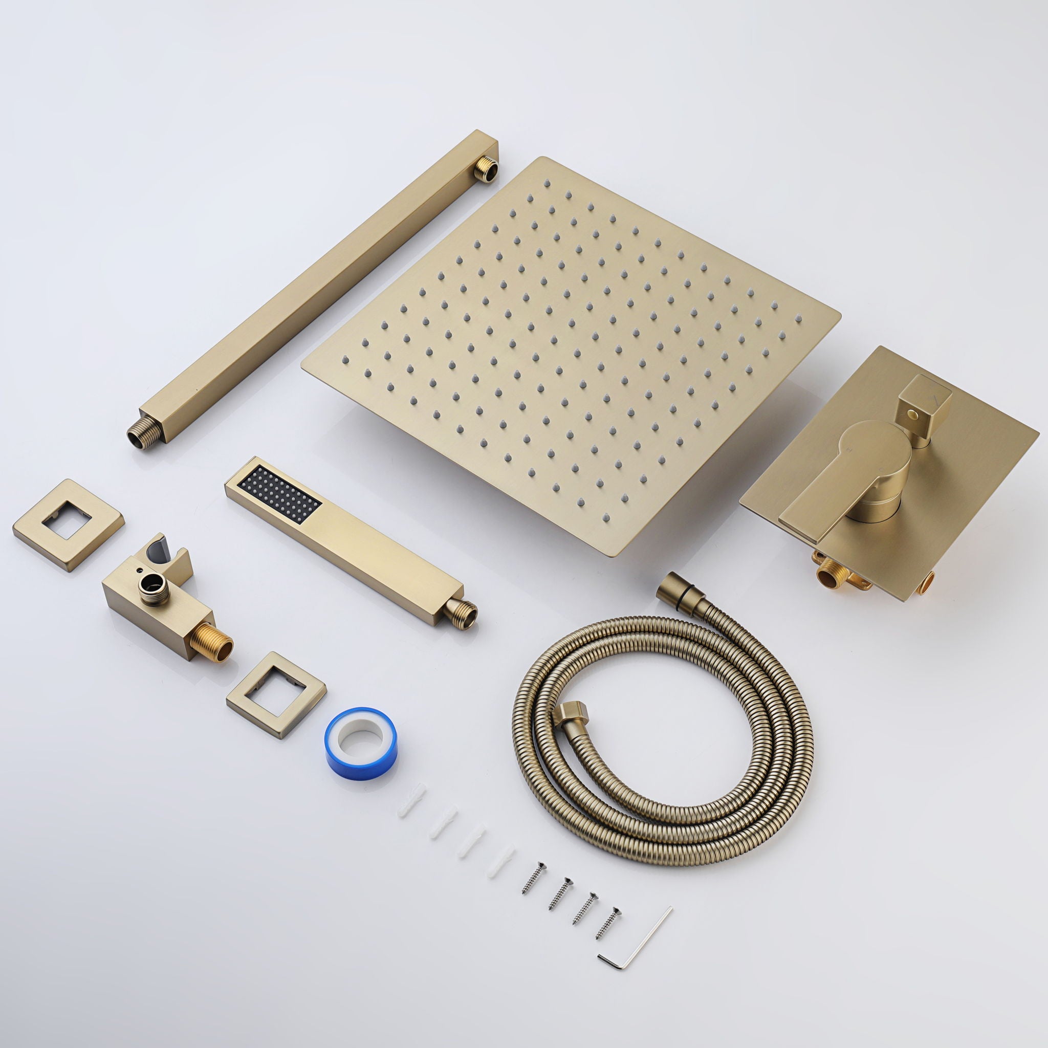 Luxury, 12" Ceiling Mount Shower System With Rain Mixer And Handheld Shower, Stainless Steel - Brushed Gold