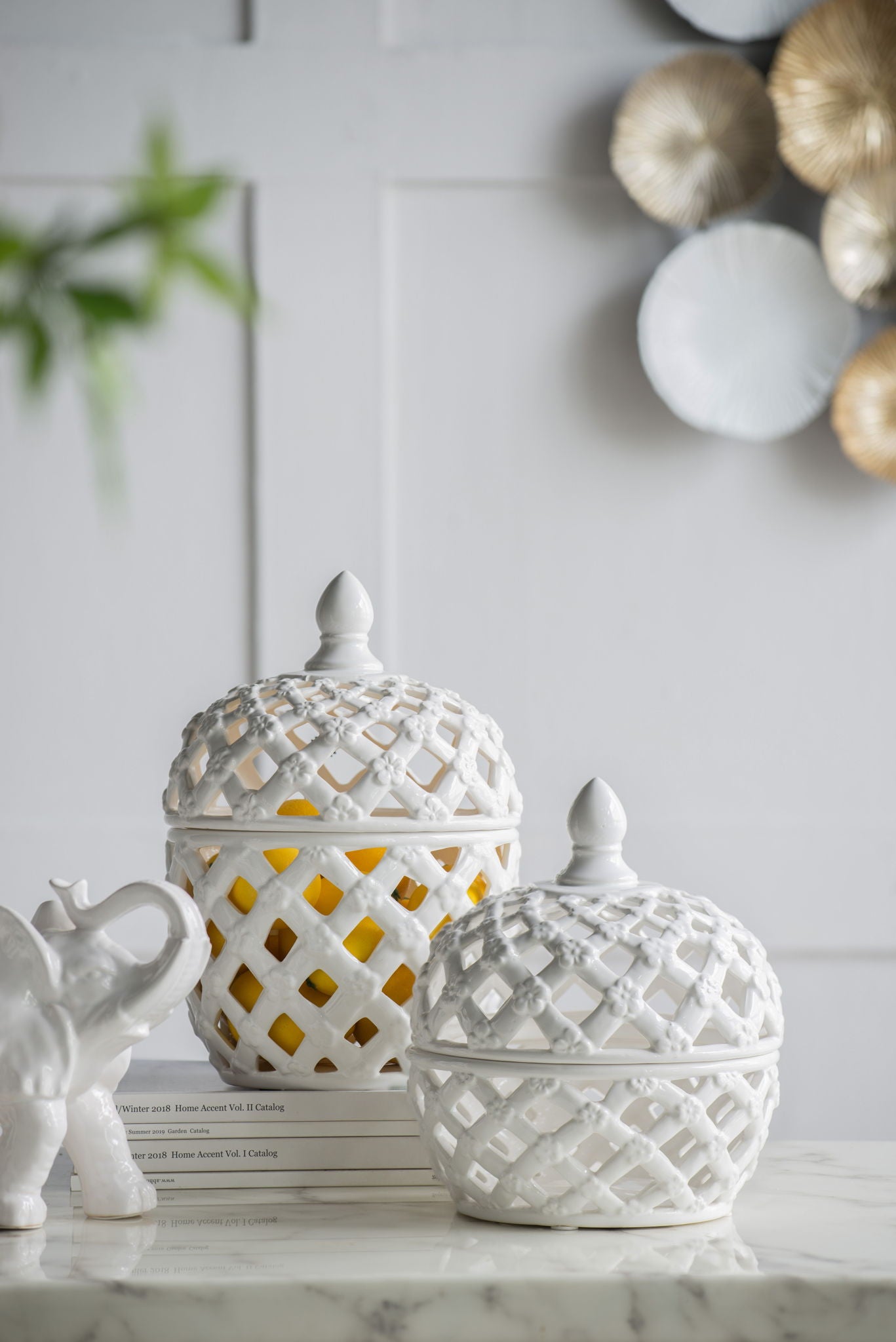 Ceramic Lidded Jar With Lattice Design - White - Best Buy Furniture
