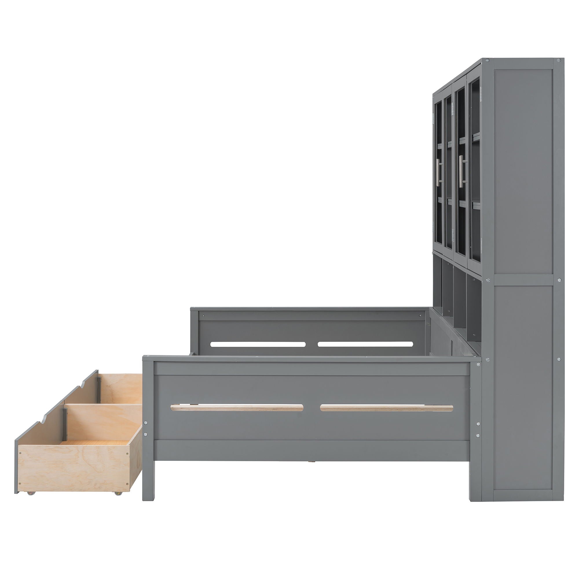 Daybed With Glass Door Storage Cabinets, Built In LED Lighting And Shelves