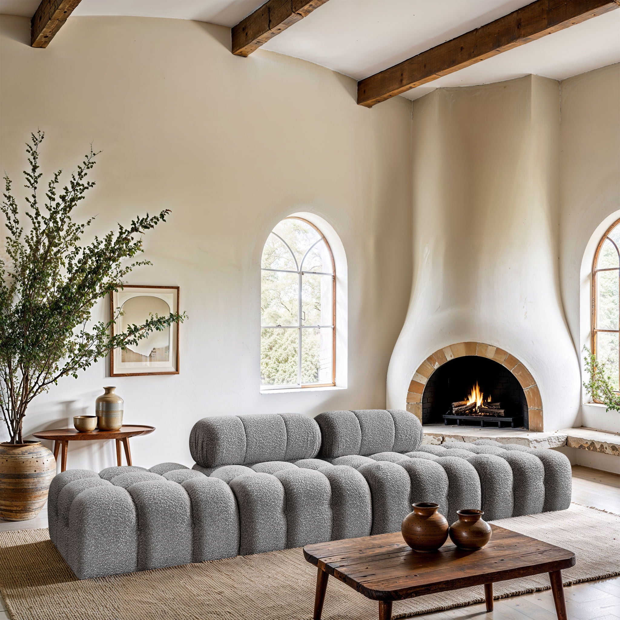 Ames - 4 Piece Boucle Upholstered Modular Sofa With 2 Backless Seats