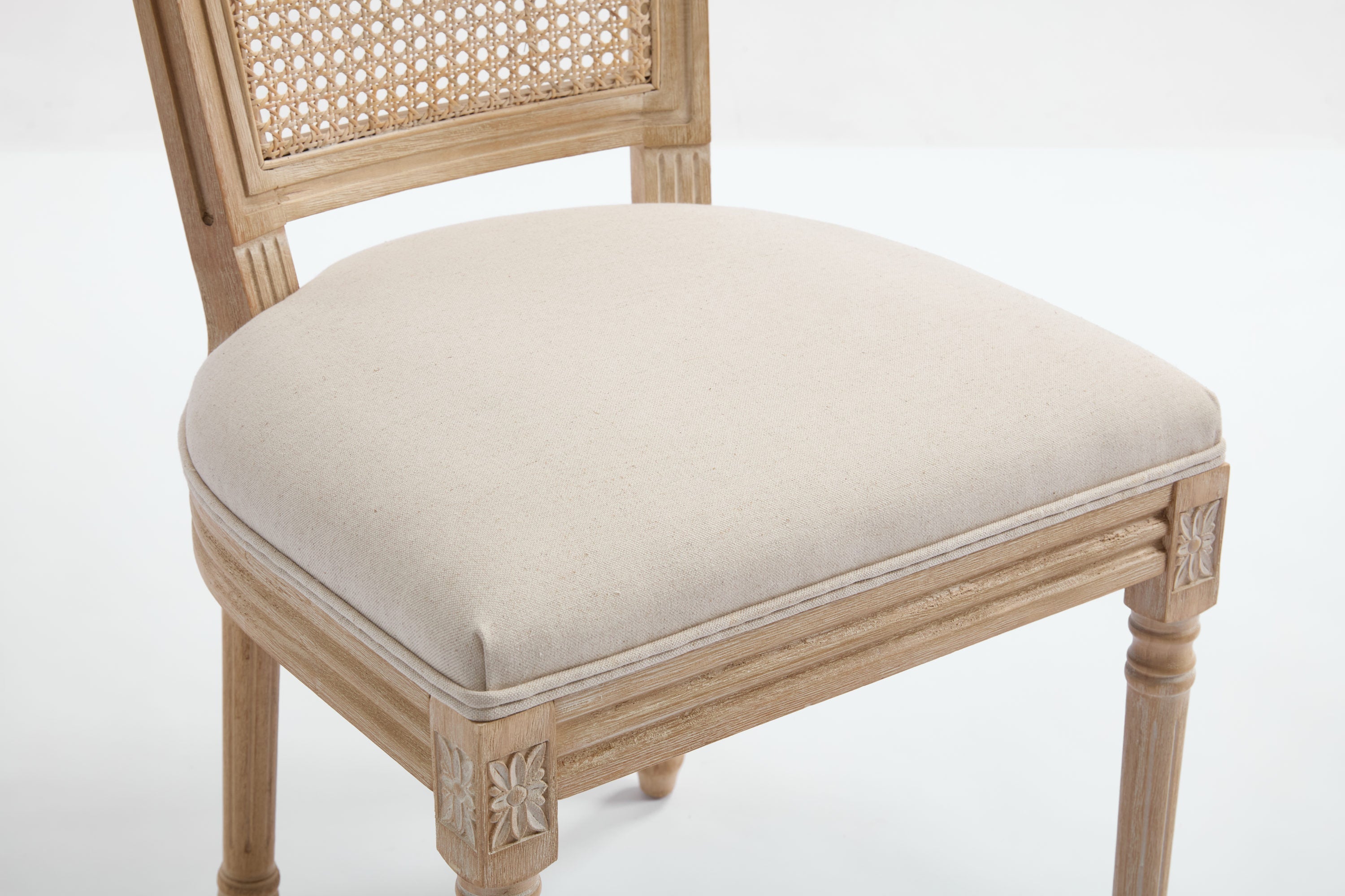 French Country Dining Chairs Set of 2 Upholstered With Natural Rattan Back