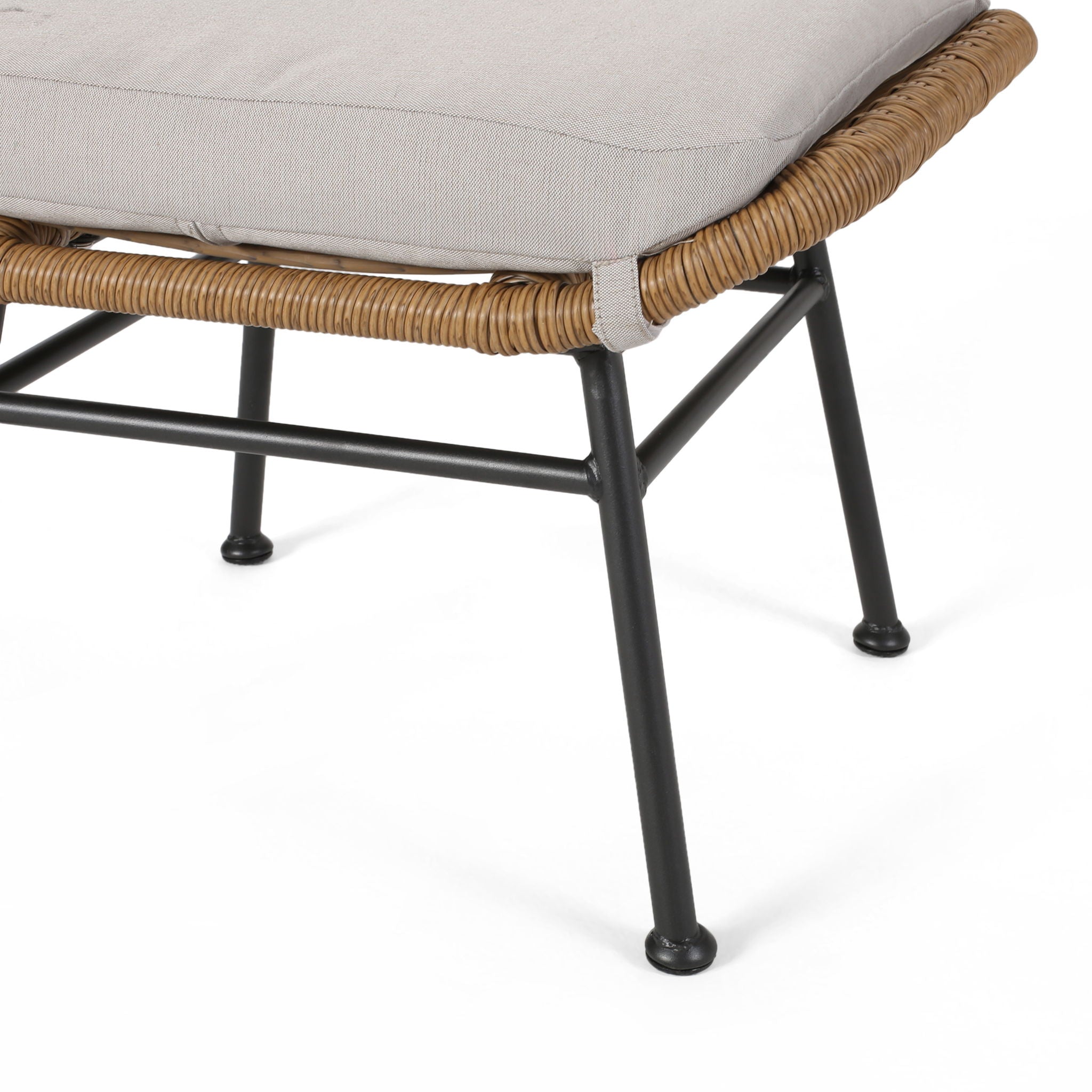 Outdoor Modern Boho Wicker Ottoman With Cushions (Set of 2)
