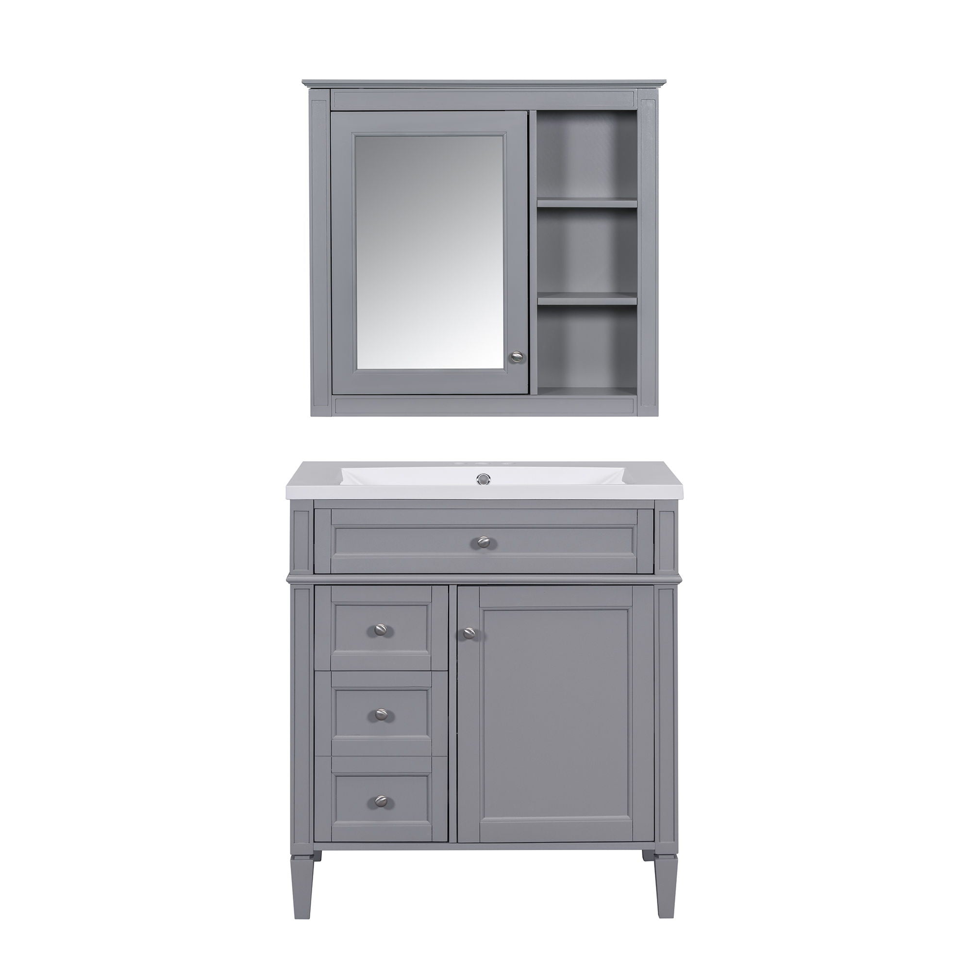Bathroom Vanity With Medicine Cabinet, Royal Blue Mirror Cabinet, Modern Bathroom Storage Cabinet With 2 Soft Closing Doors And 4 Drawers