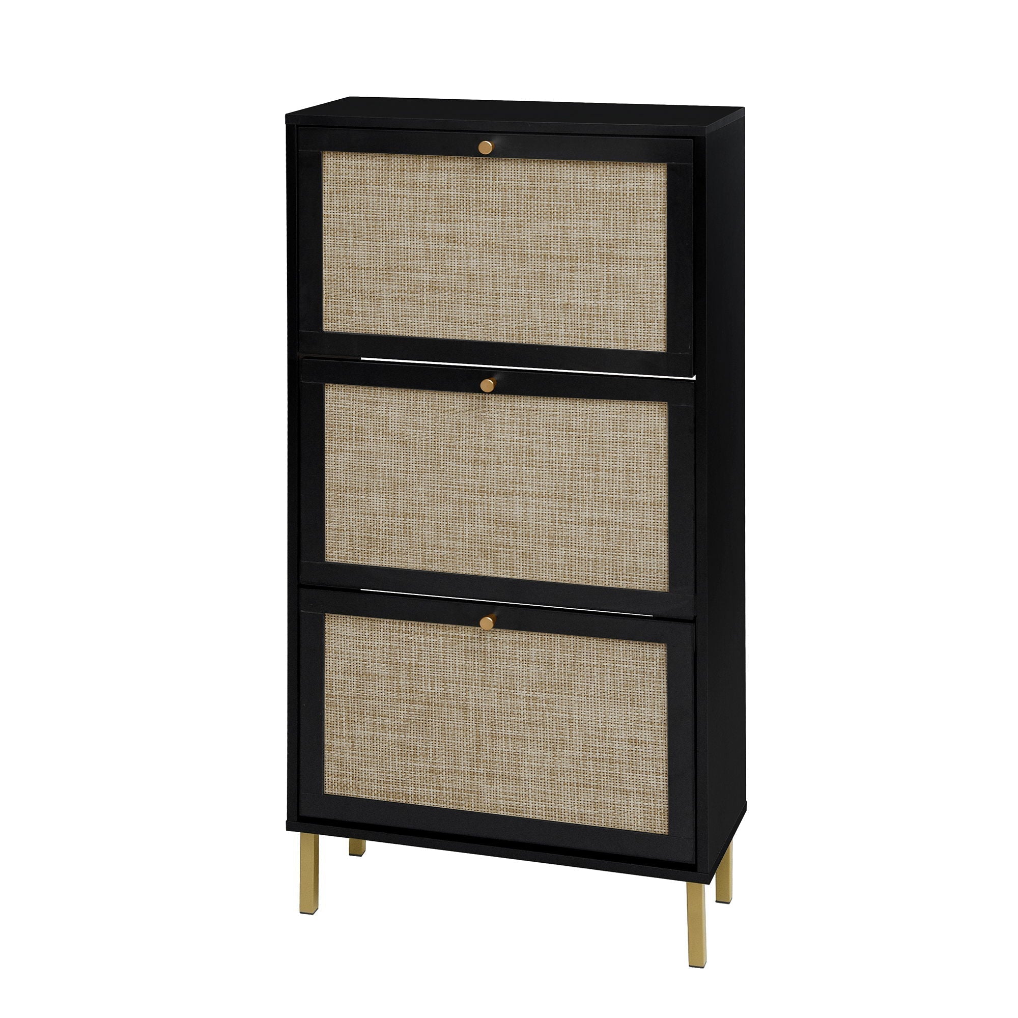 Modern Rattan 3 Door Shoe Rack Cabinet for Entryway