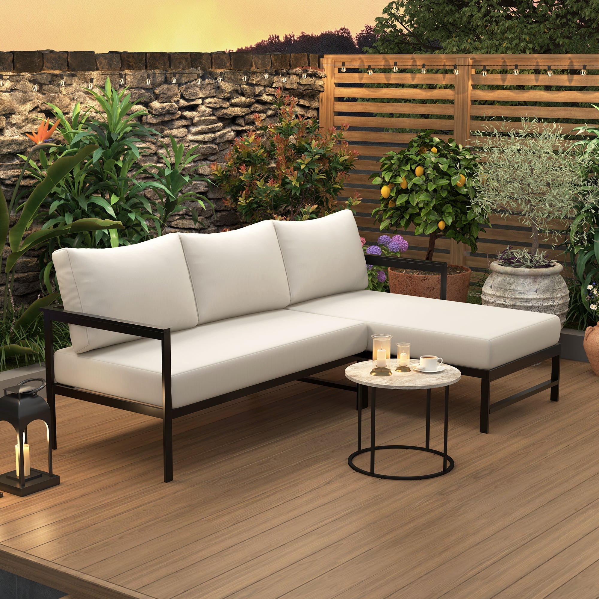 U_style Outdoor L-Shaped Sofa with Iron Frame and Ultra-Thick Cushions