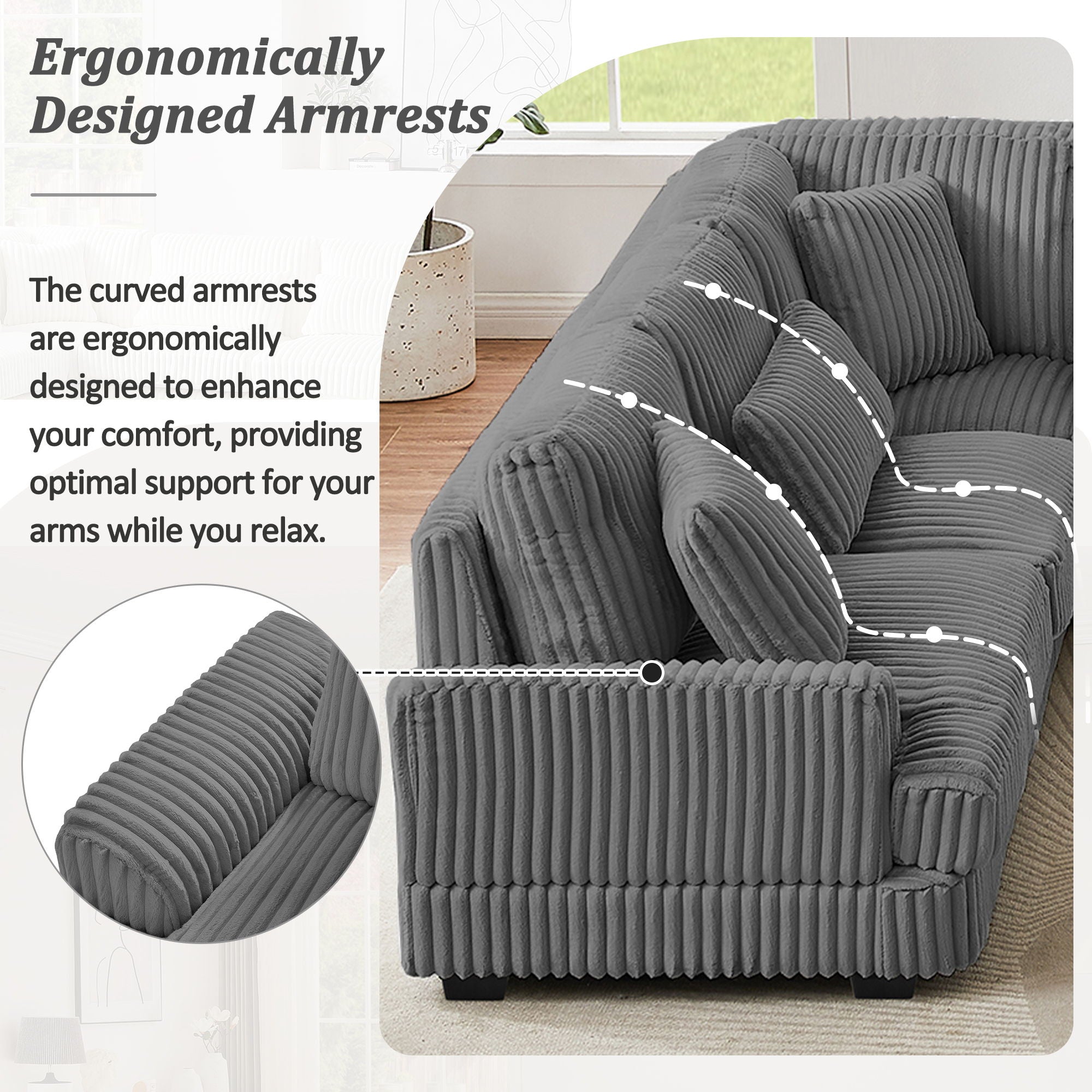 Oversized Sectional Sofa U - Shaped Sofa Couch Modern Sofa Upholstered In Soft Corduroy With A Chaise Lounge For Living Room