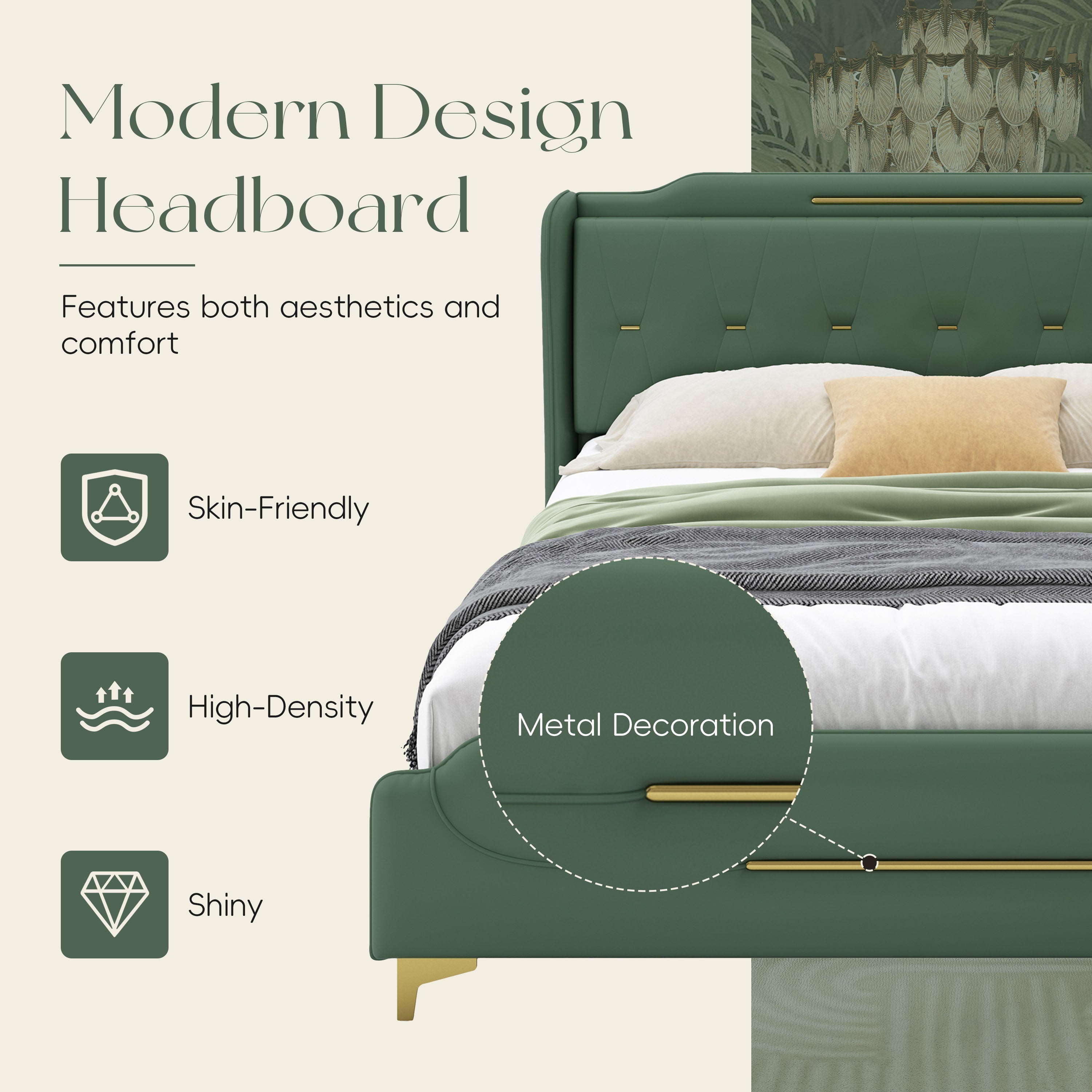 Queen Size Leather Bed Frame with Wingback Headboard & Footboard