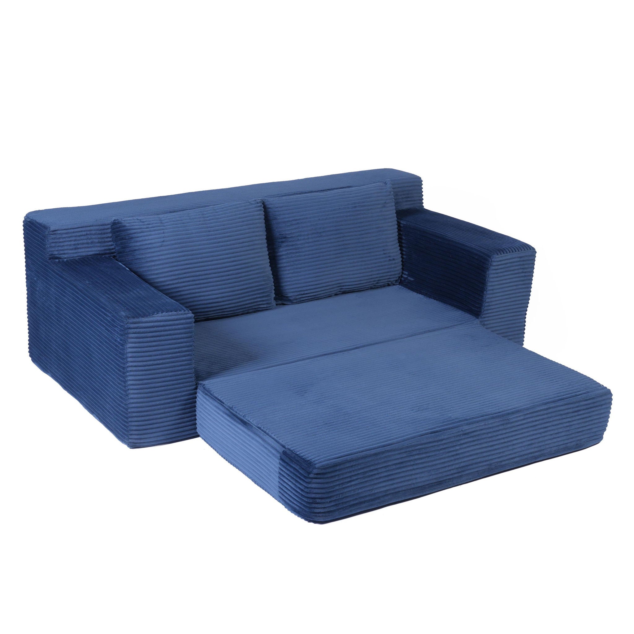 Loveseat Sofa, Comfortable Deep Seat Sofa Bed, Modern Small Corduroy Couch For Living Room Bedroom,Reversible Cushion With Pillows,No Assembly Required, Dark Blue