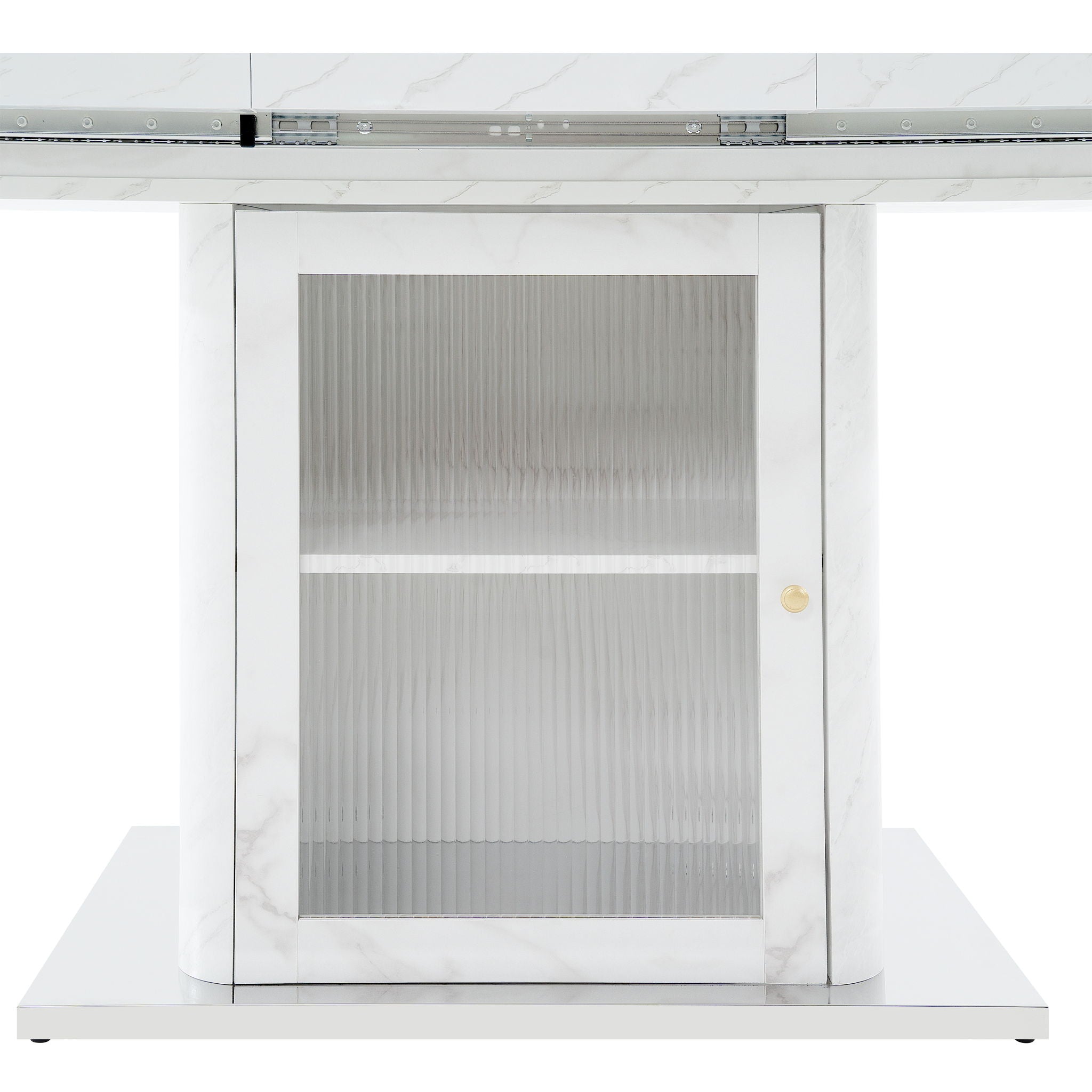 Modern Rectangle Dining Table With Stretchable Top, Storage Cabinet