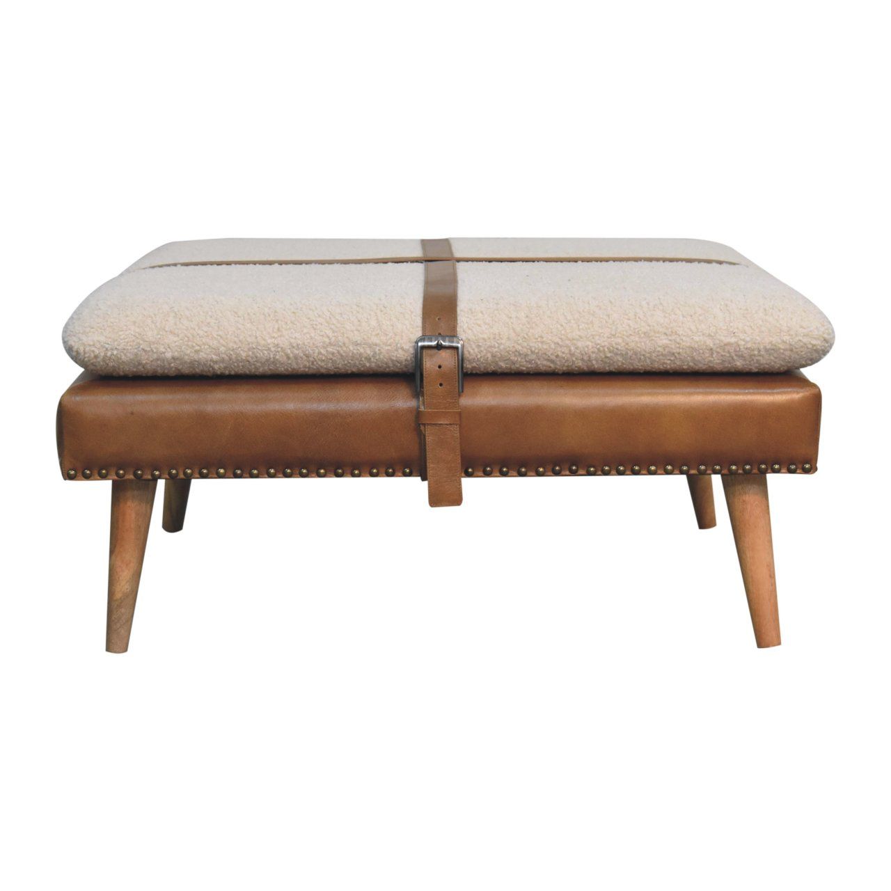 Buffalo - Large Square Hide Leather Footstool - Brown