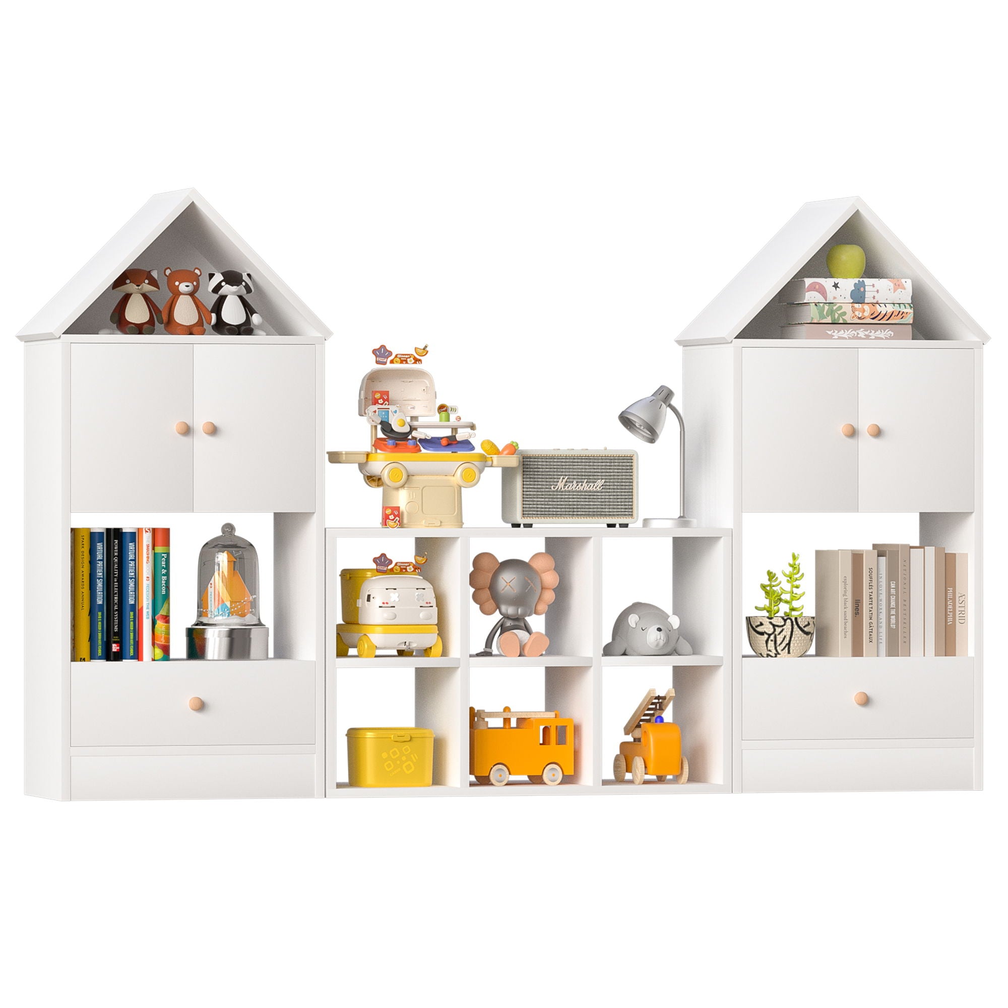 Versatile Children's Bookshelf With House Shaped Design, Multi Functional Storage For Books And Toys