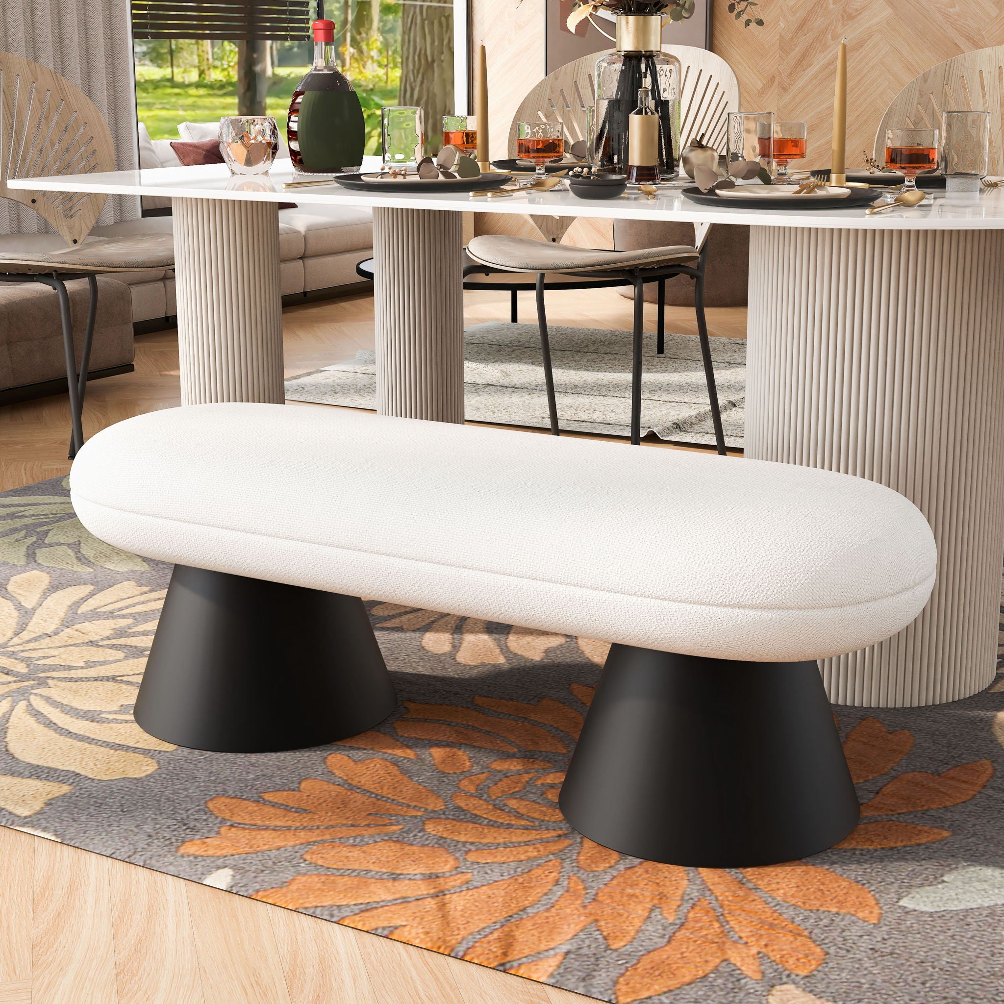 Dining Bench Upholstered For Dining Room - Beige
