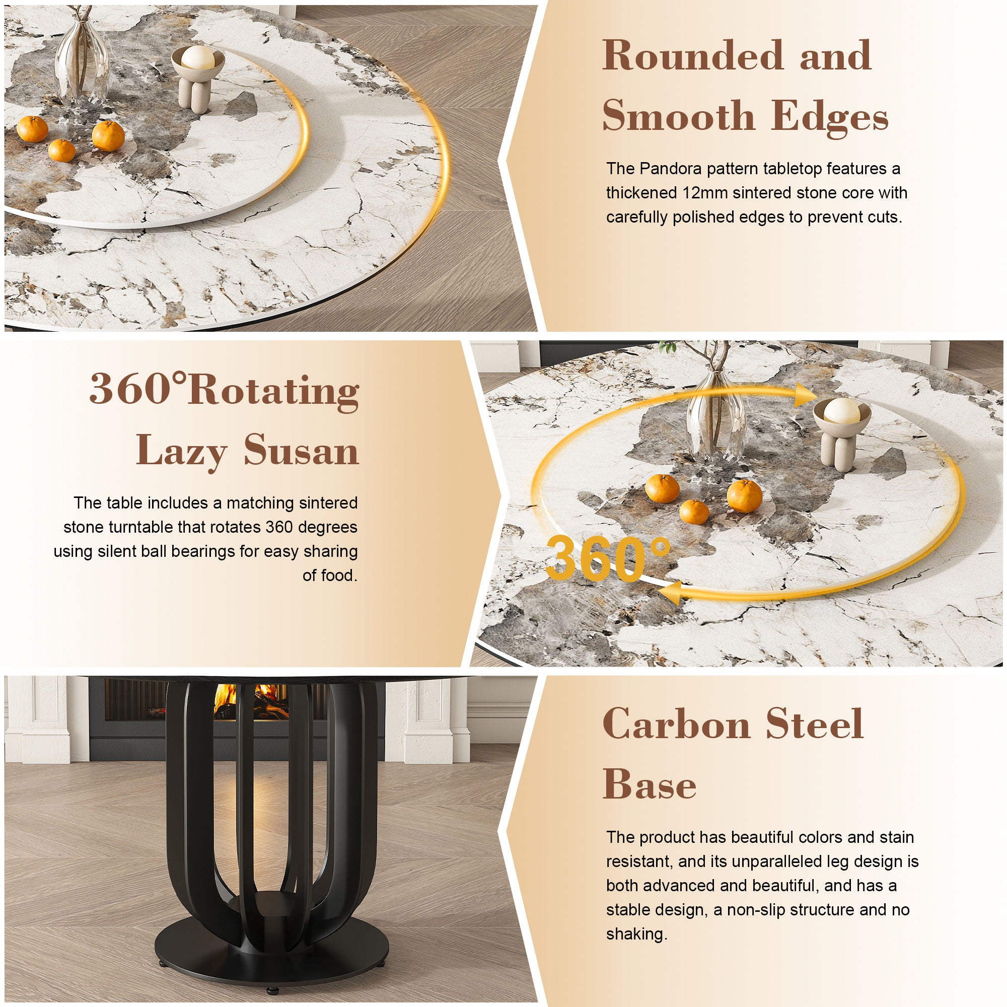 Round Dining Table With Lazy Susan For Kitchen, Dining Room - Black / White