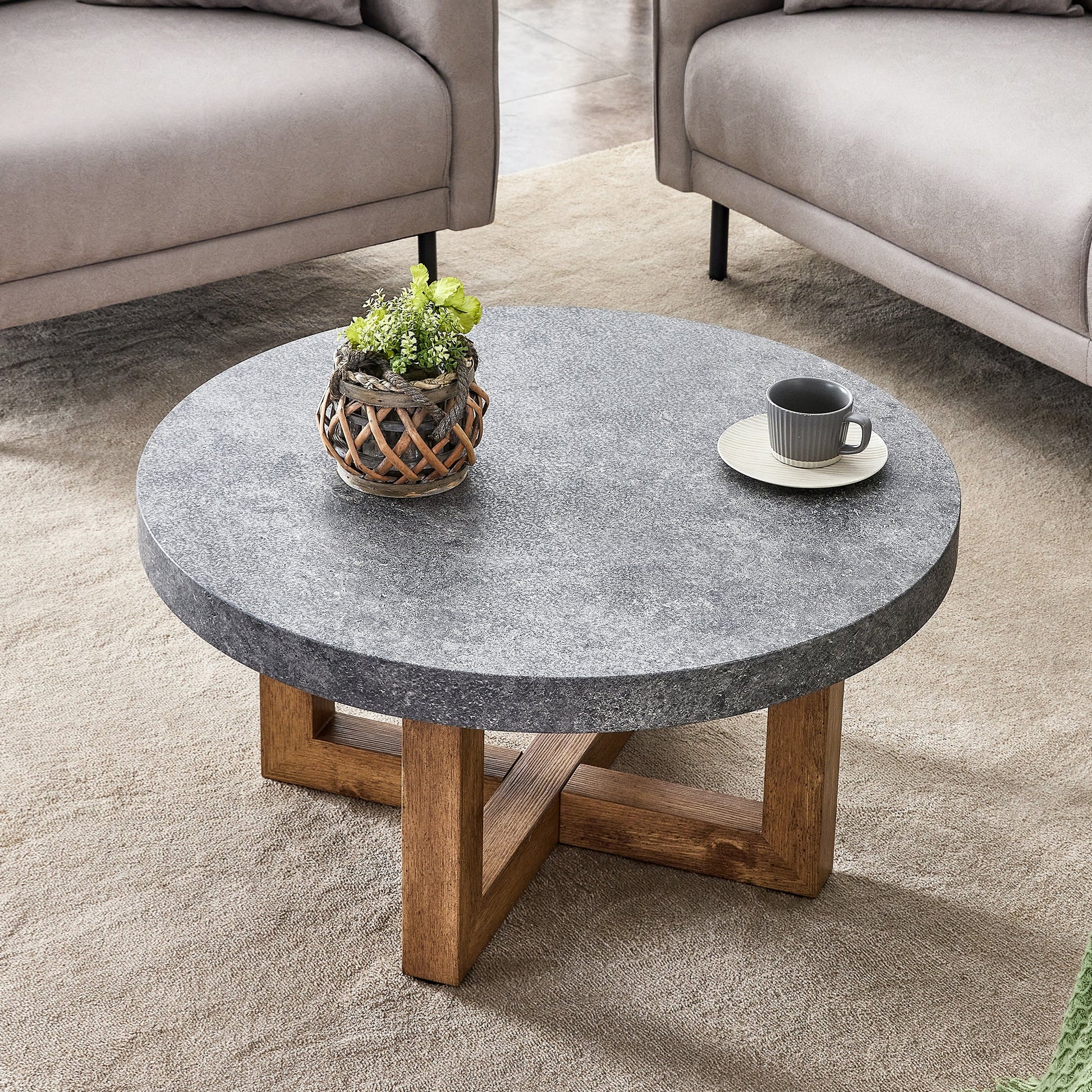 Modern Gray Texture MDF Round Coffee Table - 31.4' Diameter - Best Buy Furniture
