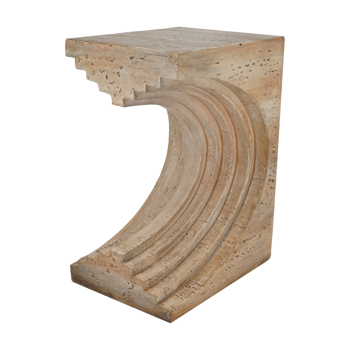 16.3x12.2x22.6 Modern Sculptural Arched Side Table with Faux Travertine Finish