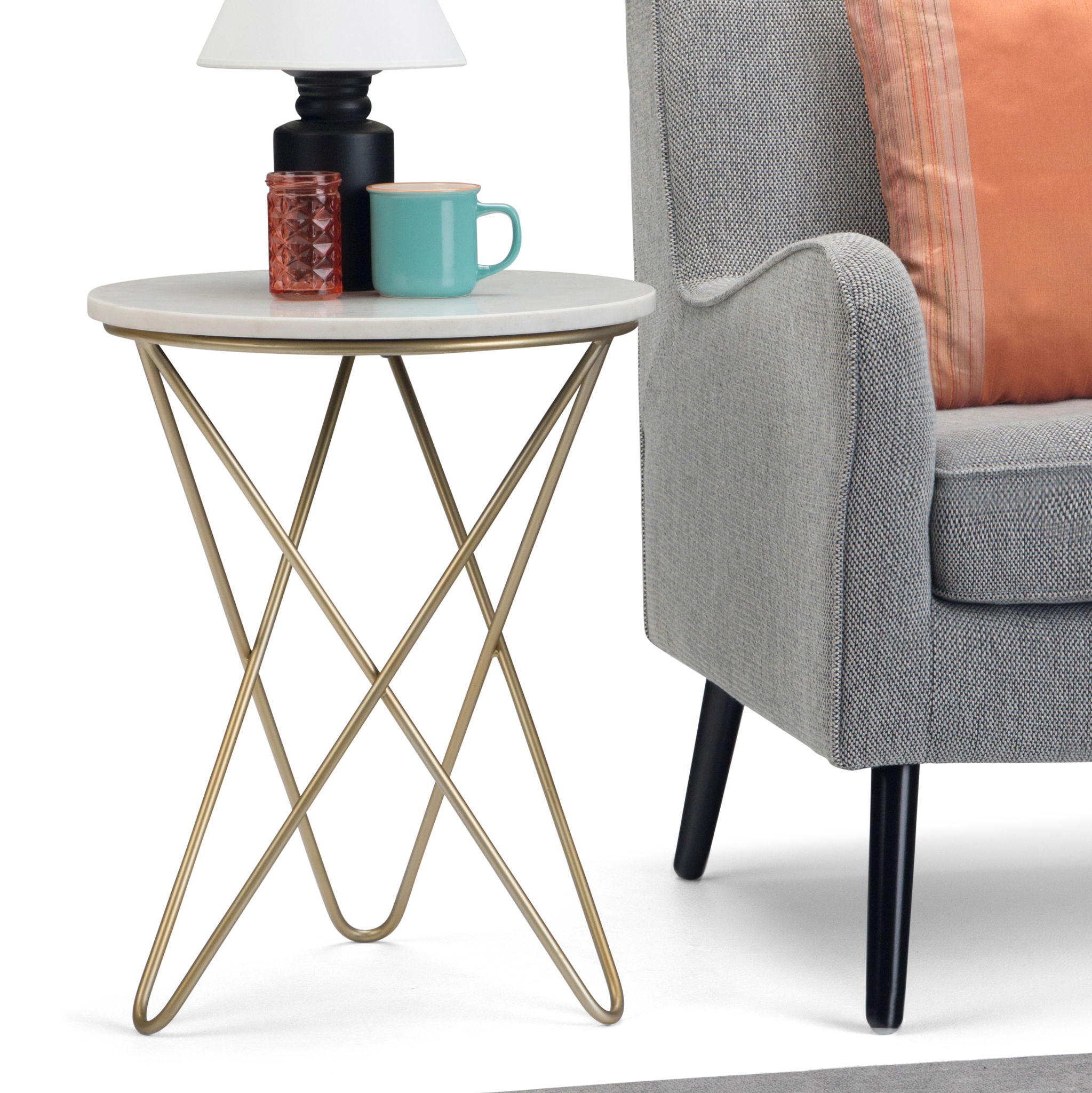 Gabon - Accent Table - White / Gold