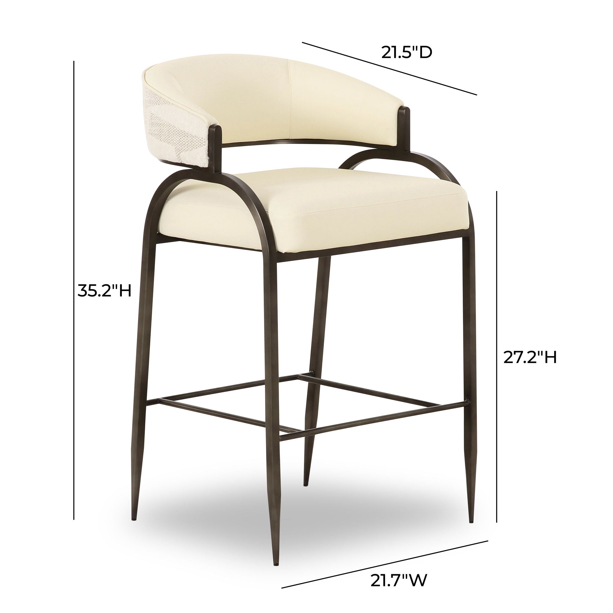 Tatum - Vegan Leather And 2-Tone Jacquard Counter Stool - Cream