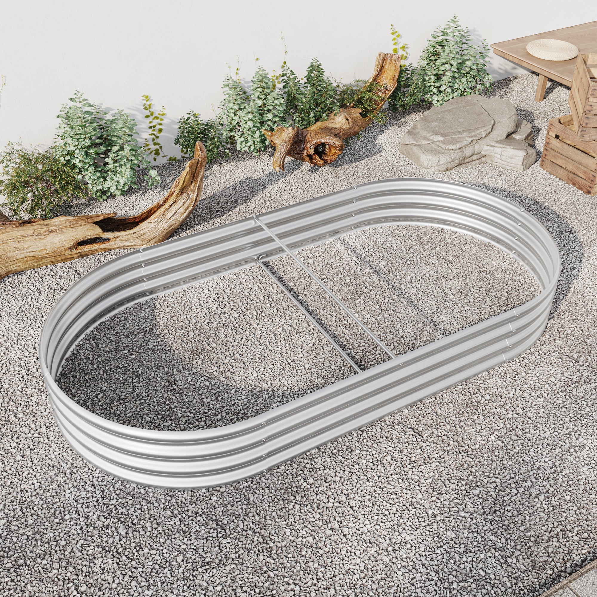 Raised Garden Bed Outdoor Oval Large Metal Planter Bed - Silver