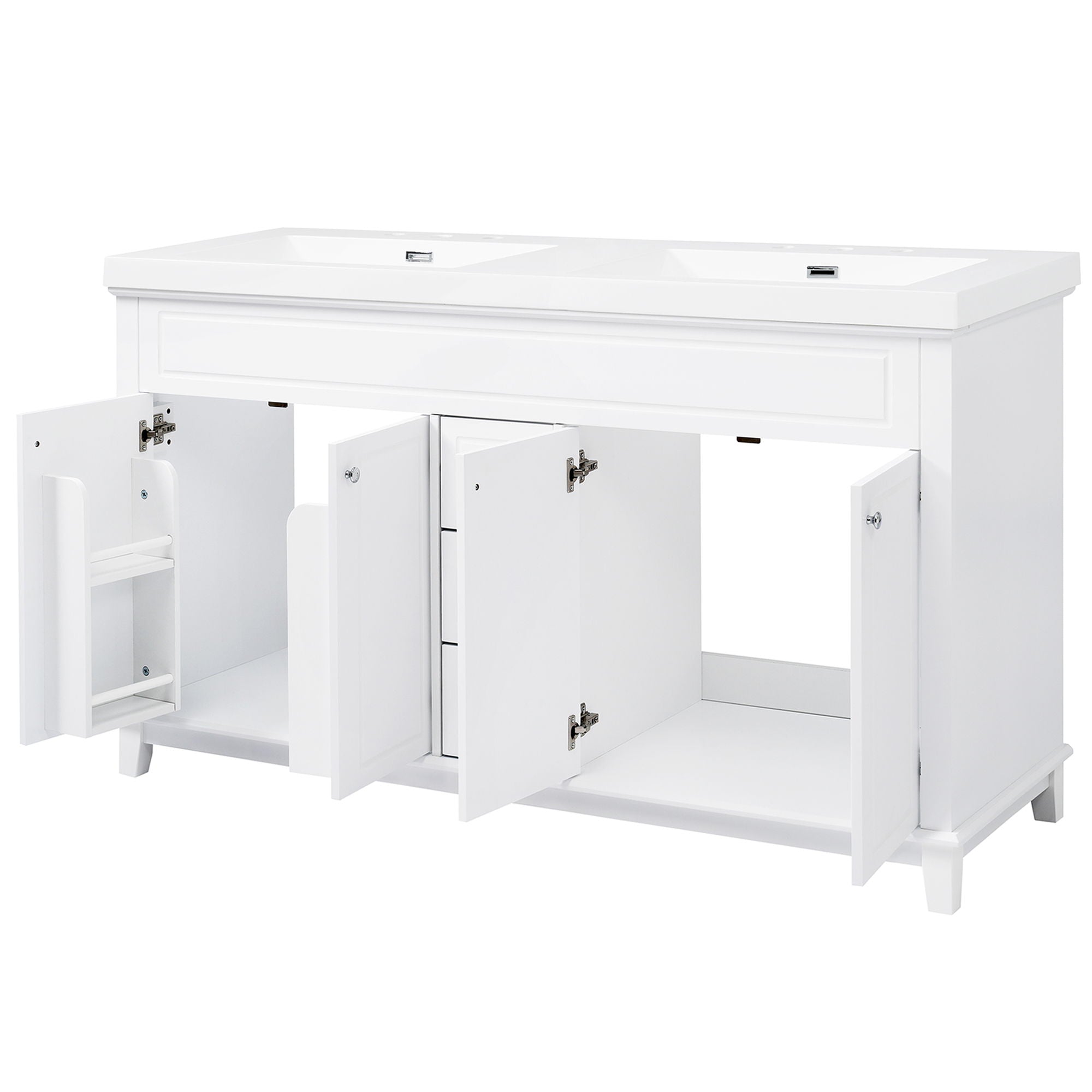 Bathroom Vanity With Double Sinks, 3 Drawers & 4 Doors, Soft Close, All Open Back Design - White