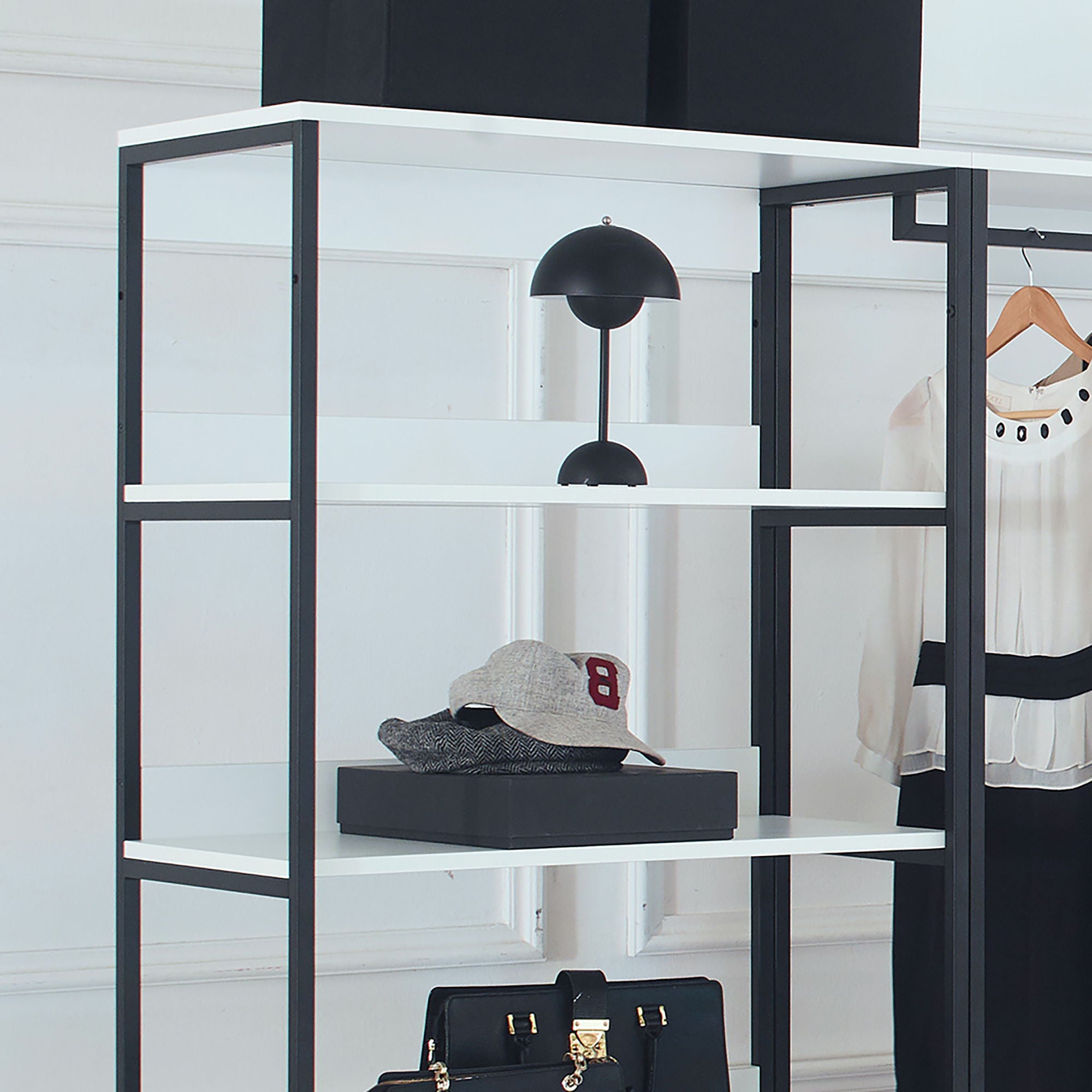 Fiona - Freestanding Walk In Wood Closet System With Metal Frame Melamine - White