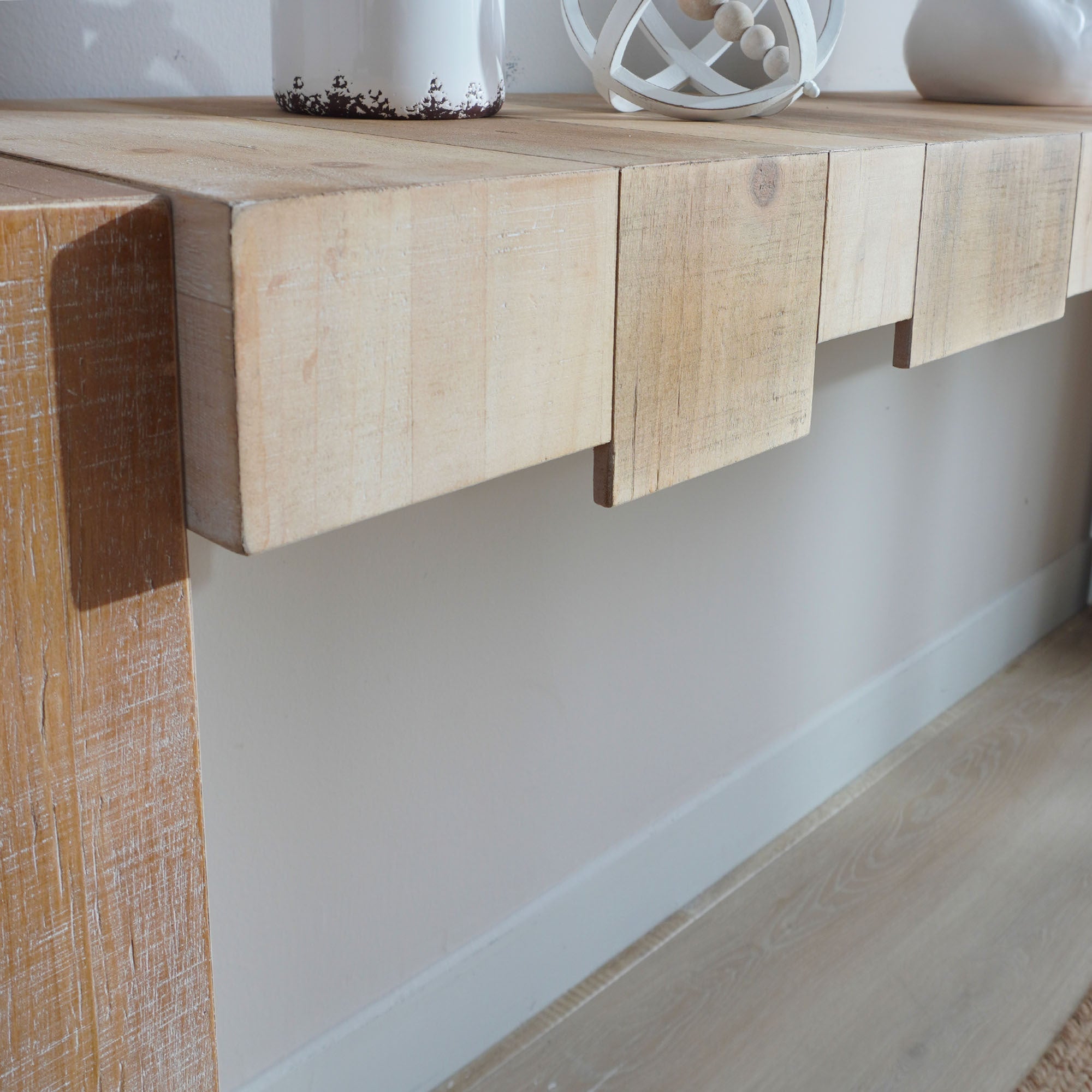 Modern Rustic Console Table - 71' Entryway Table with Sculpted Block Design - Narrow Sofa Table for Hallway, Living Room, or Foyer