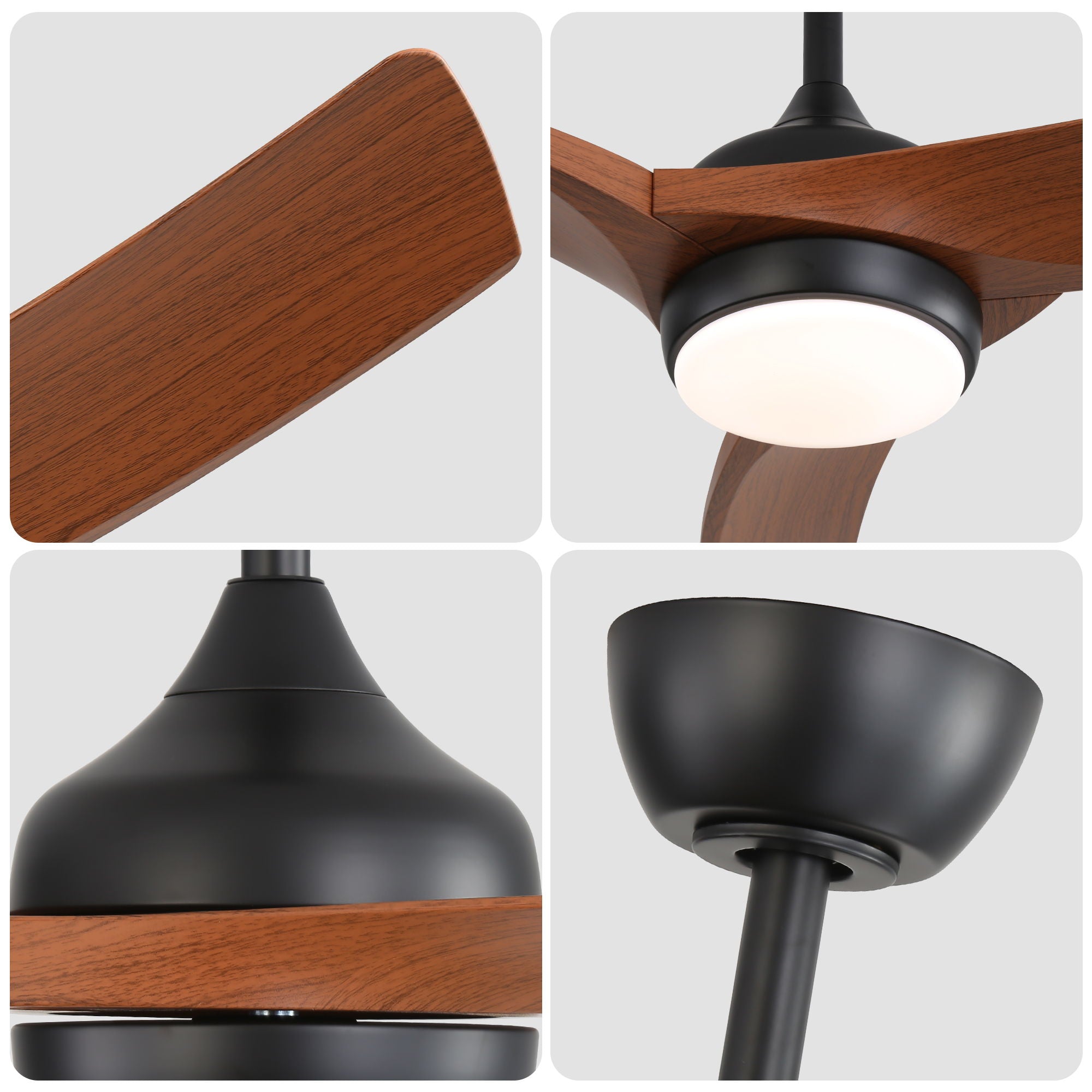 Ceiling Fan With 3 Blades, Remote Control Reversible DC Motor, Dimmable Light, And 1H / 4H / 8H Timer - Black