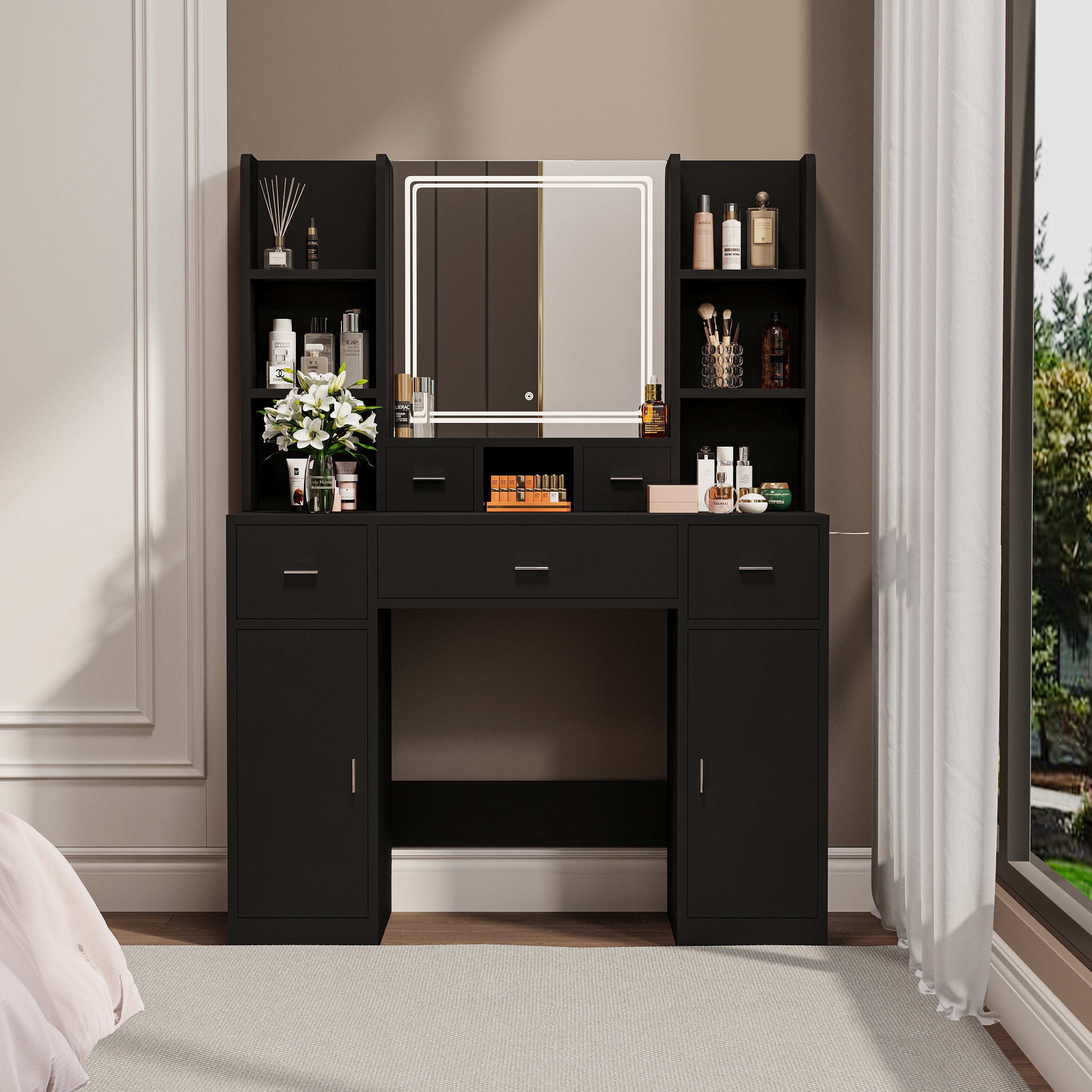 Calista Modern Black Makeup Vanity