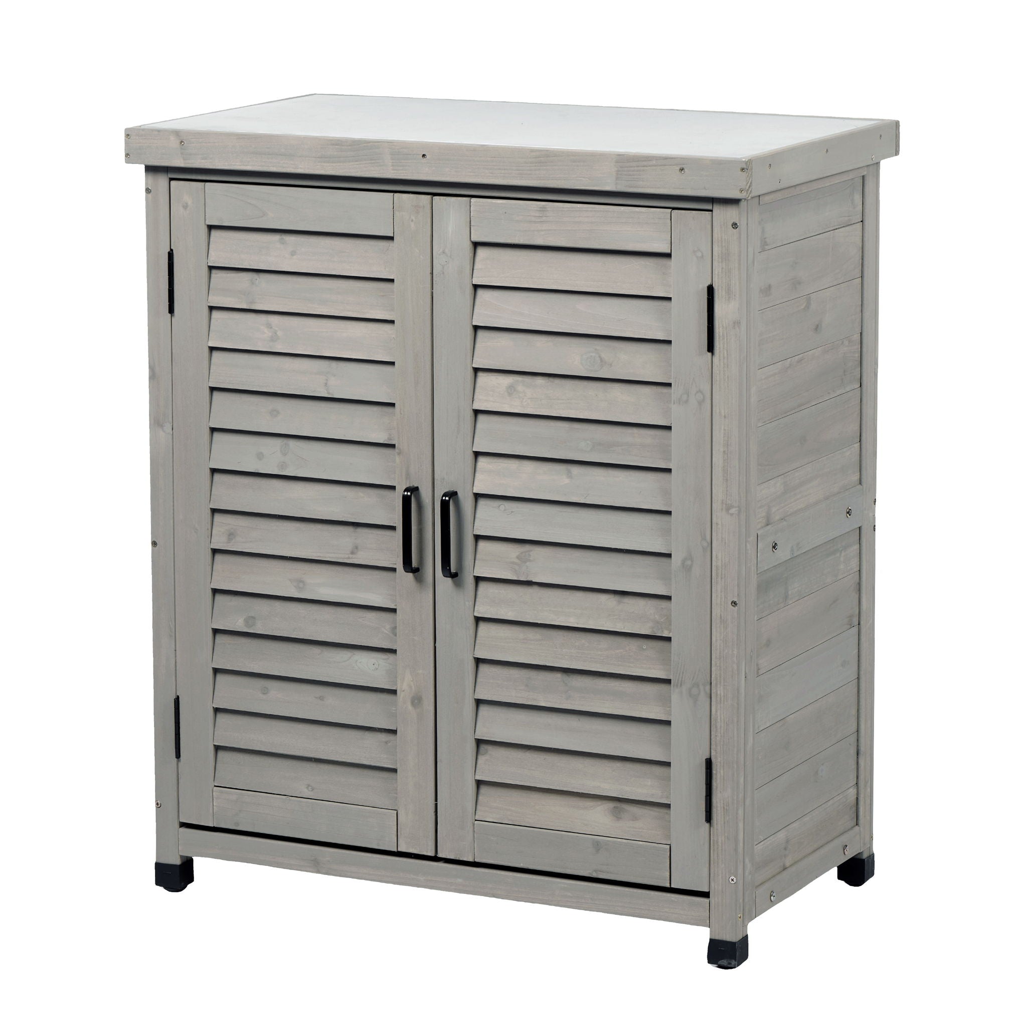 Potting Bench With Storage Cabinet And Metal Table Top For Outdoor
