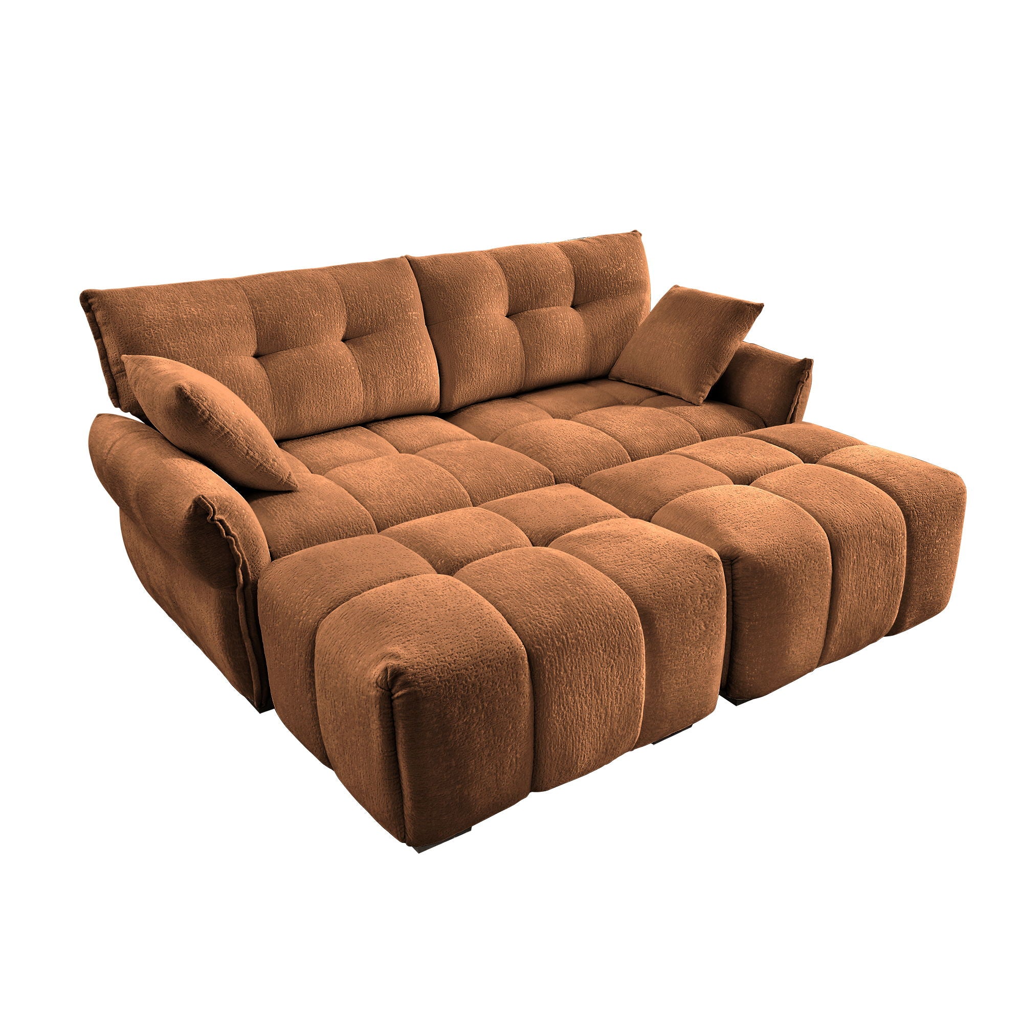 Cozy Plush 2 Seater Sofa Set With Ottomans And Throw Pillows - Burnt Orange