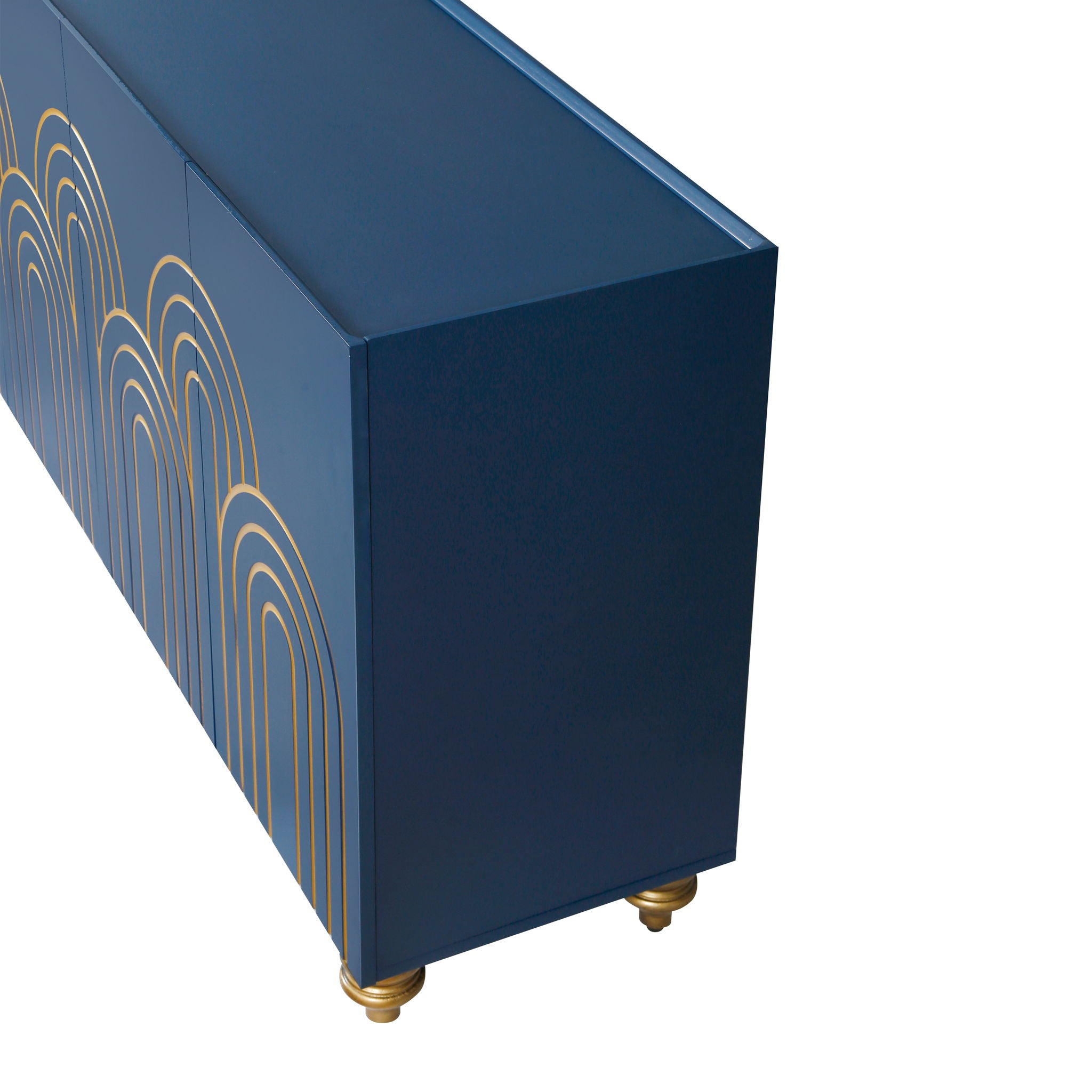 Modern Fluted Sideboard Buffet With Storage, Curve Element, 4 Doors With Adjustable Shelves