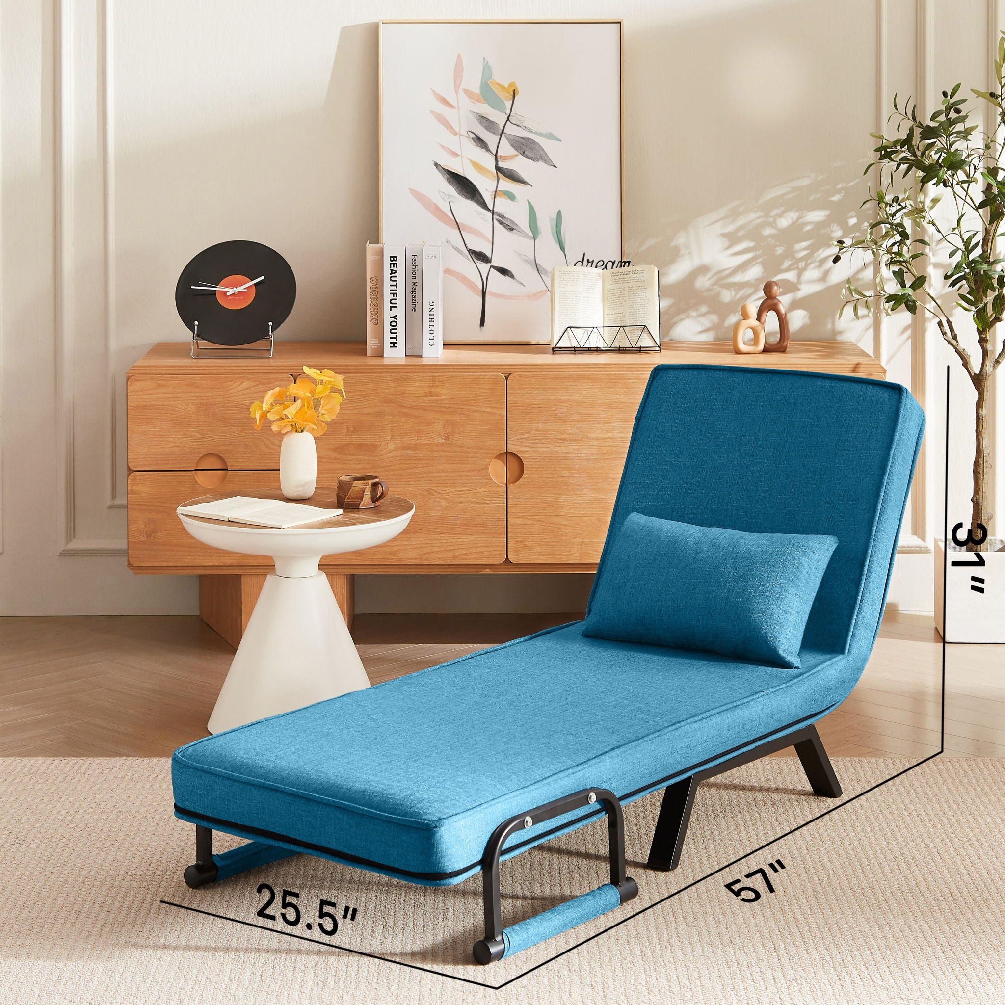 Convertible 5 In 1 Folding Chair Bed With Adjustable Backrest & Pillow Linen
