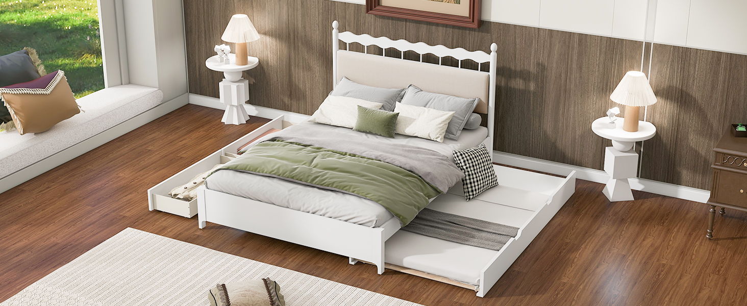 Storage Platform Bed With 2 Big Drawers & Trundle
