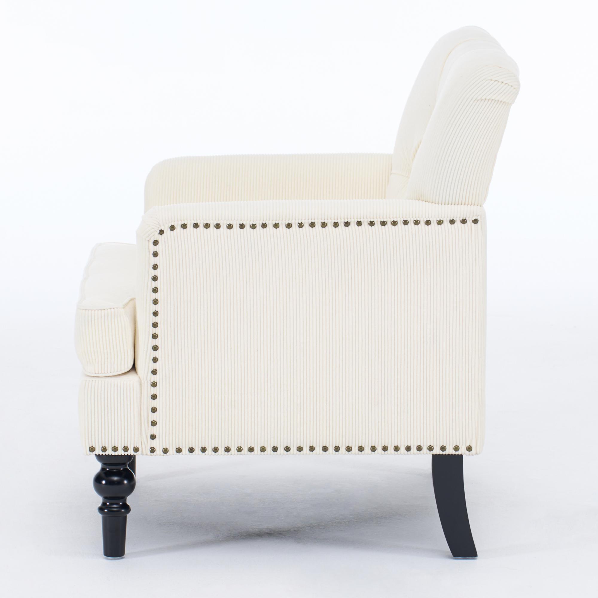 Tufted Club Chair, Upholstered Accent Armchair in Beige Corduroy