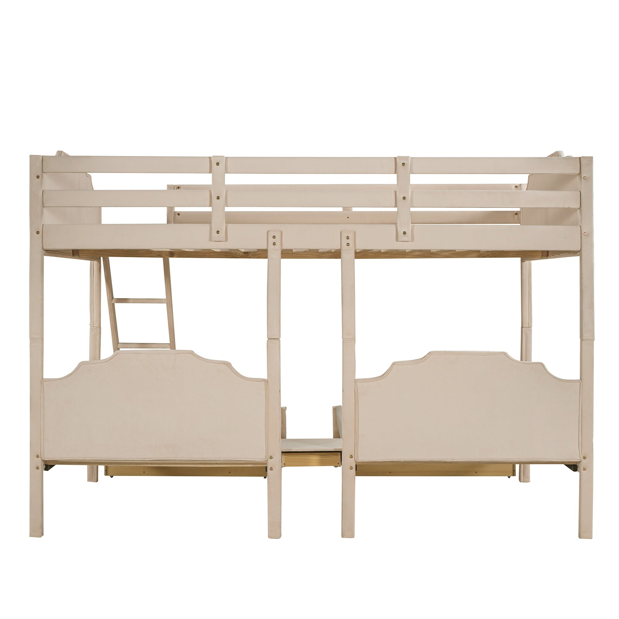 Bunk Bed, Triple Bed With Drawers And Guardrails
