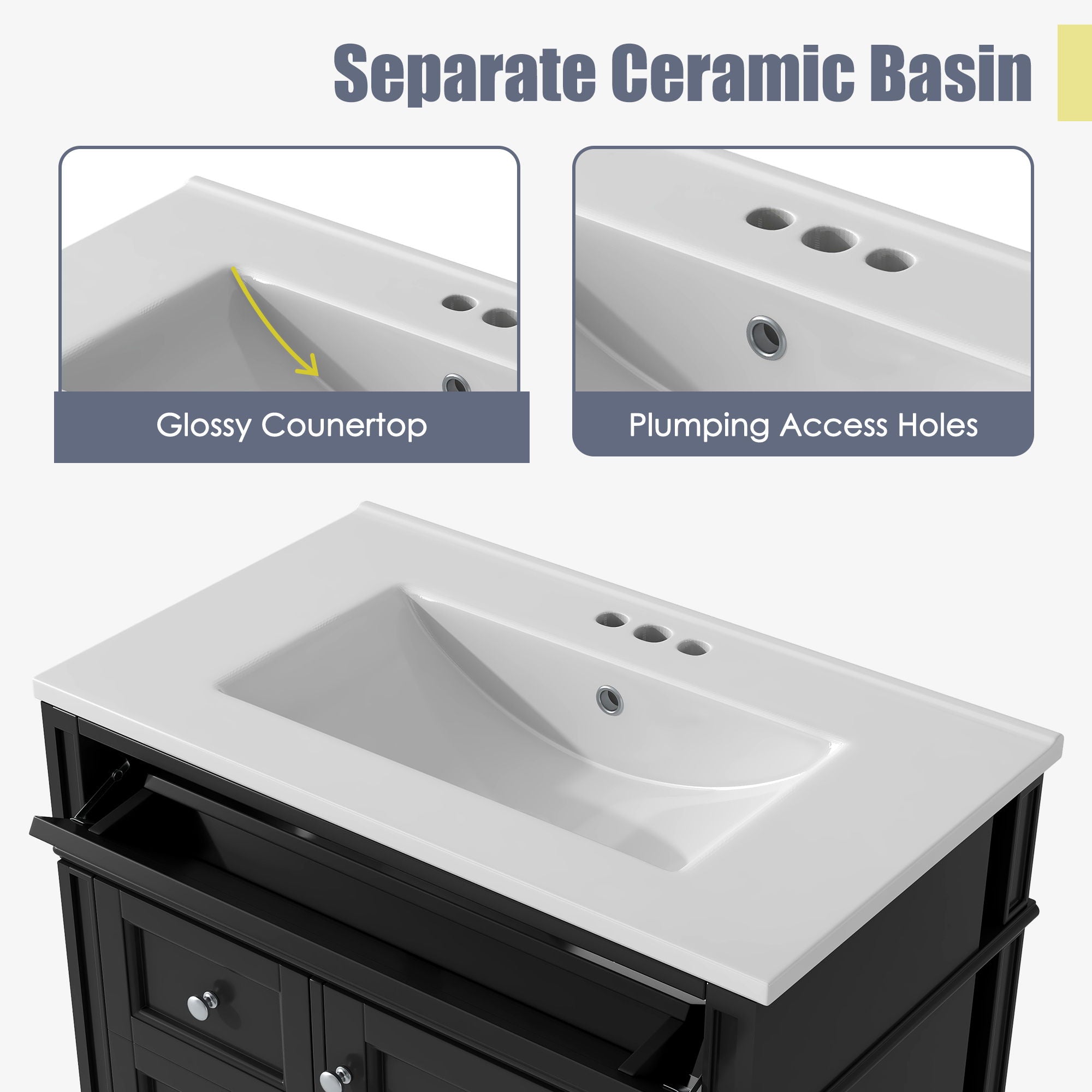 Bathroom Vanity With Top Sink, Storage Cabinet With 2 Drawers, Tip Out Drawer