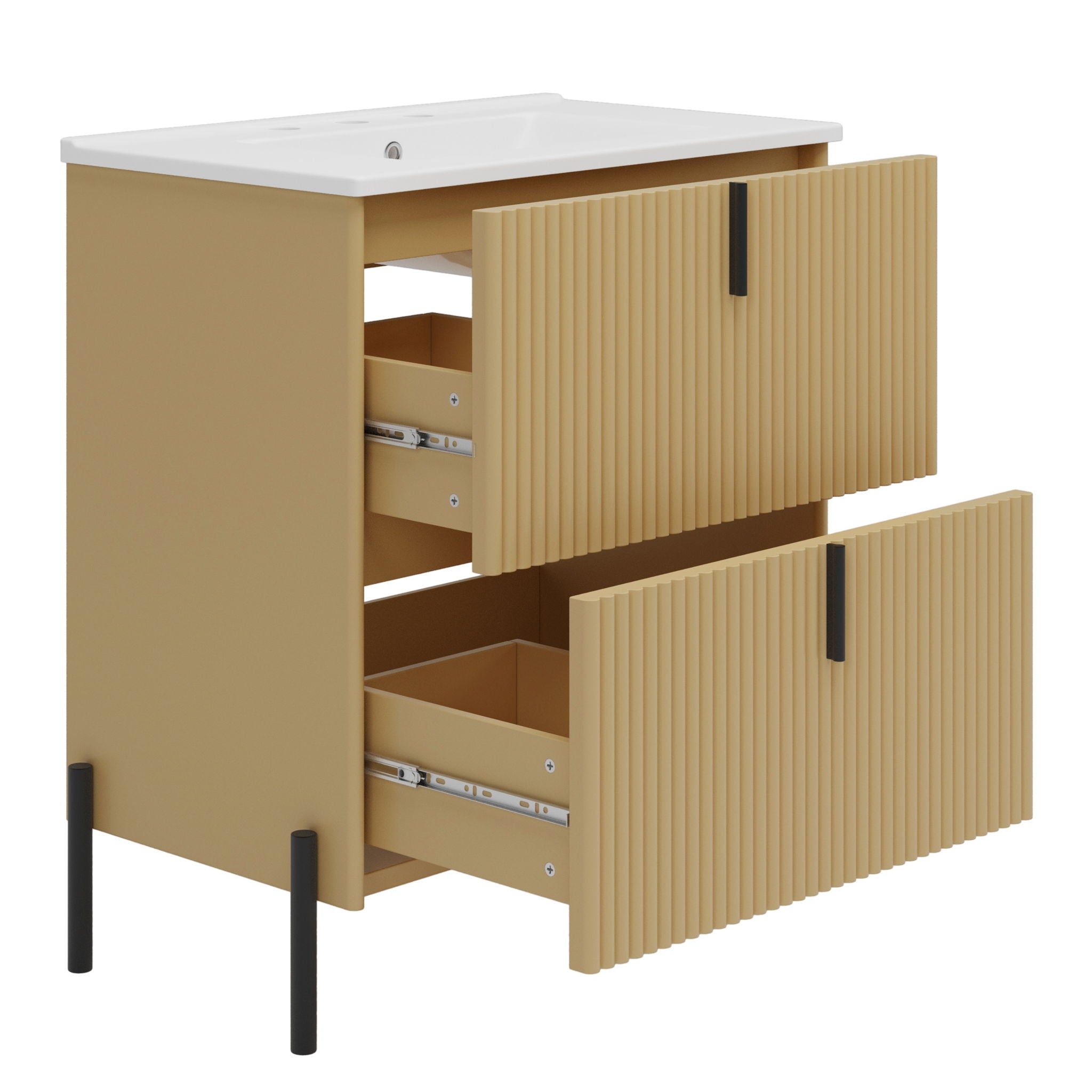 Fluted Bathroom Vanity With Ceramic Sink, Freestanding Design