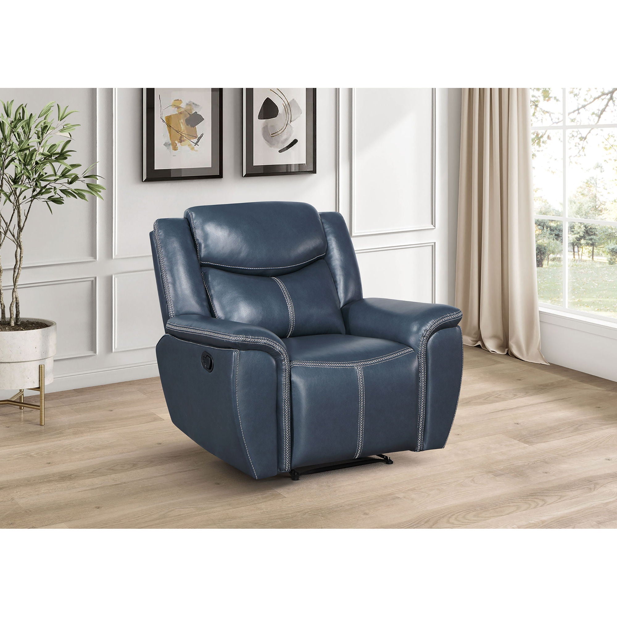 Brier - Upholstered Padded Arm Recliner Chair With Manual Recline And Pillowtop Arms - Blue