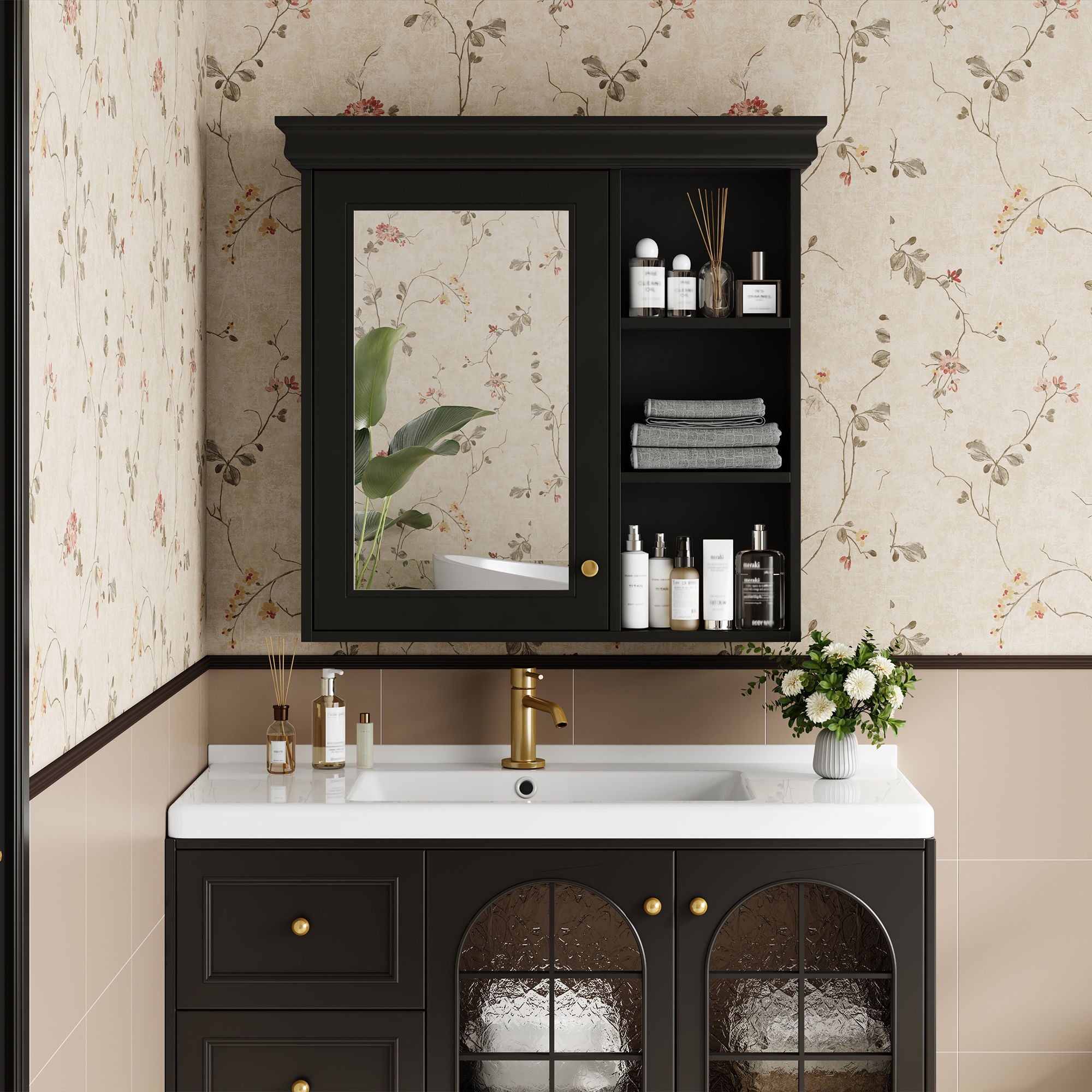 Wall Mounted Bathroom Medicine Cabinet With Mirror And Adjustable Storage With Soft Close Hinges