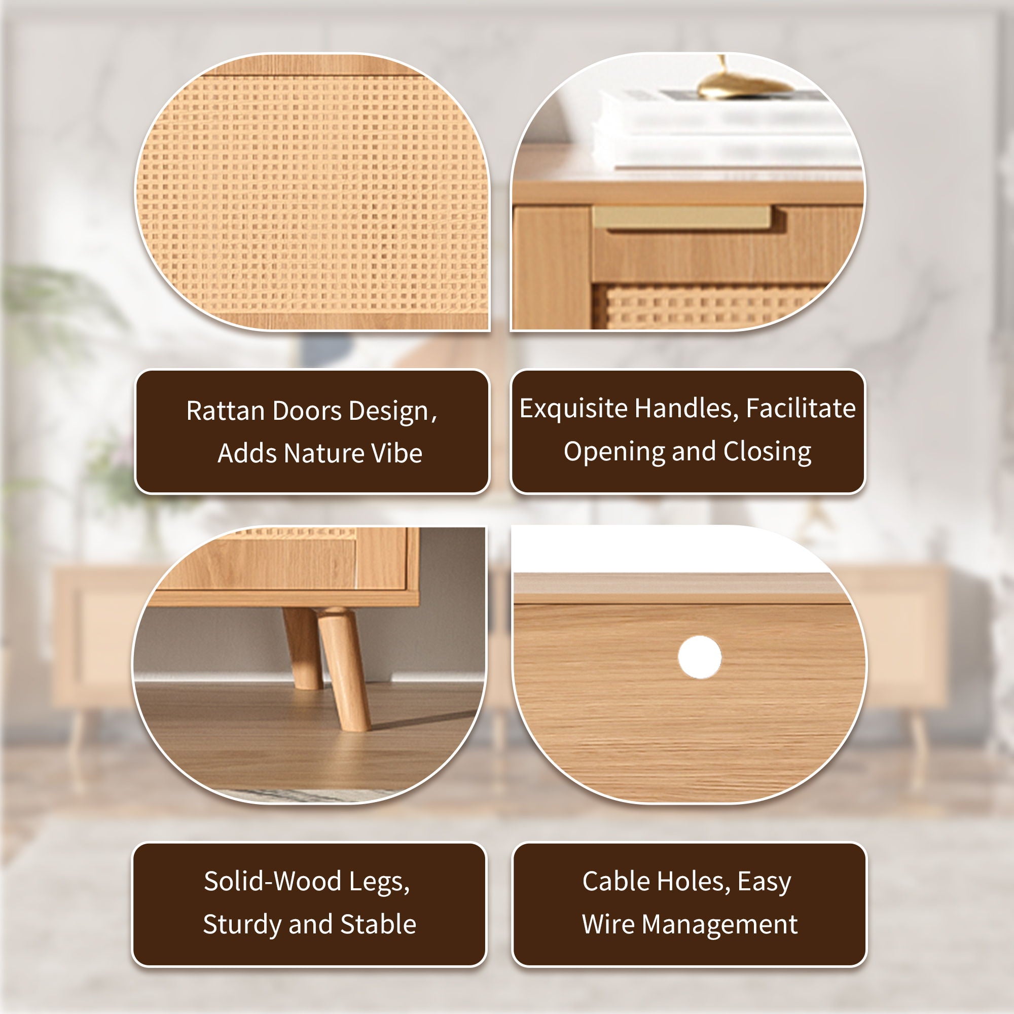 TV Stand, Media Console With Cable Management