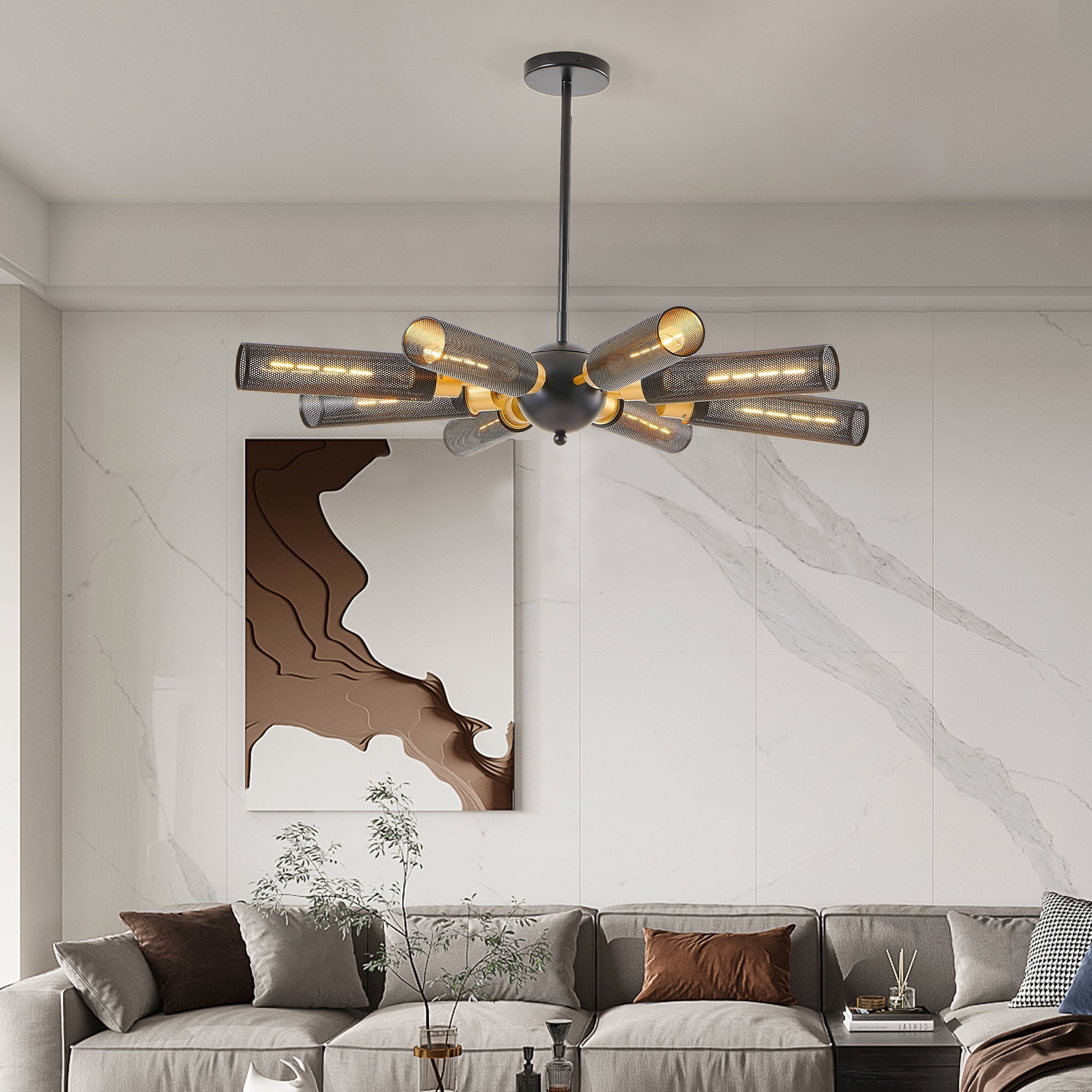34' Modern Industrial Sputnik 8-Light Chandelier