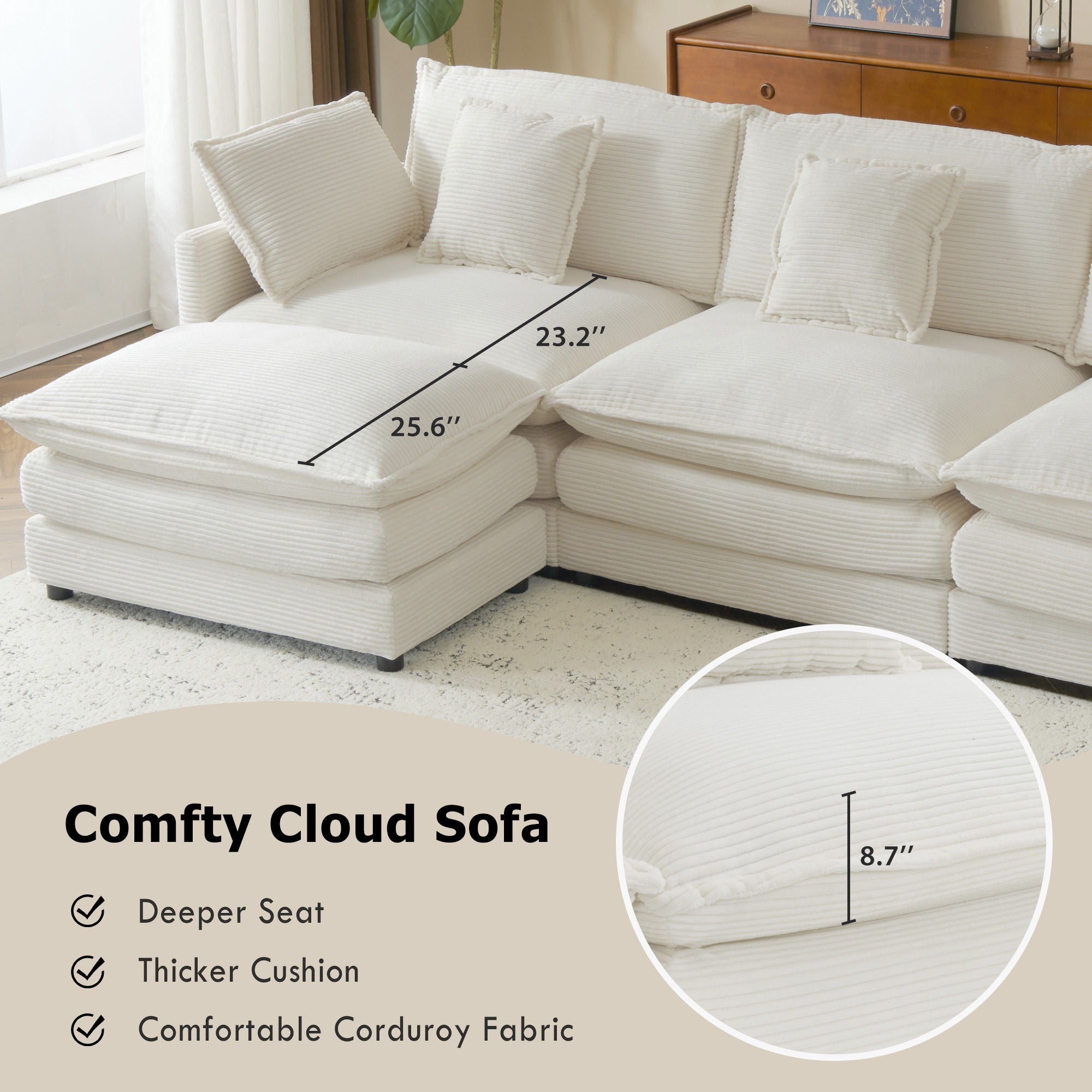 Modern Modular Sectional Sofa With Side Storage Pockets For Living Room