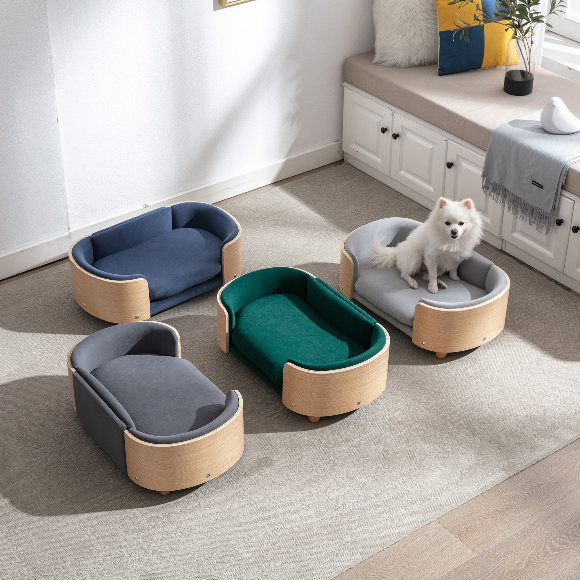 Scandinavian Style Elevated Dog Bed Pet Sofa With Solid Wood Legs