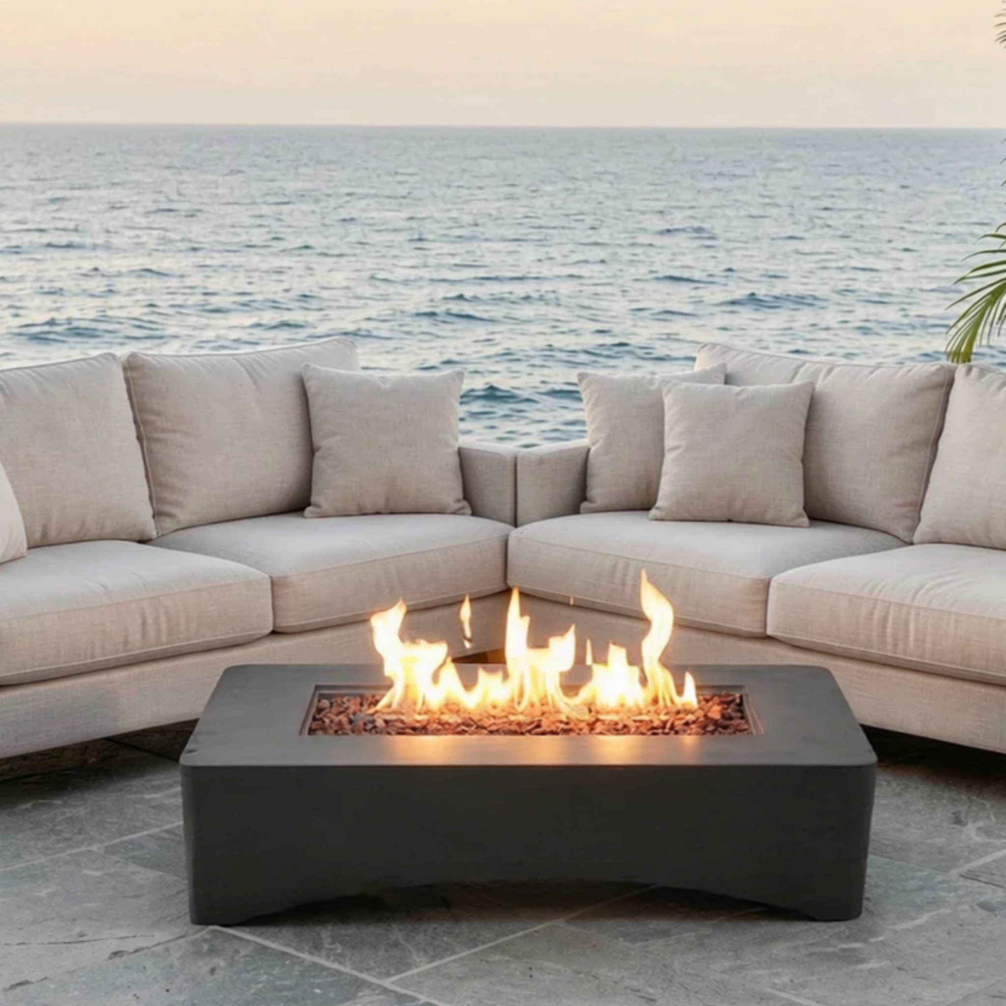 56" Propane Fire Pit Table, Rectangular Outdoor Gas Fire Pit