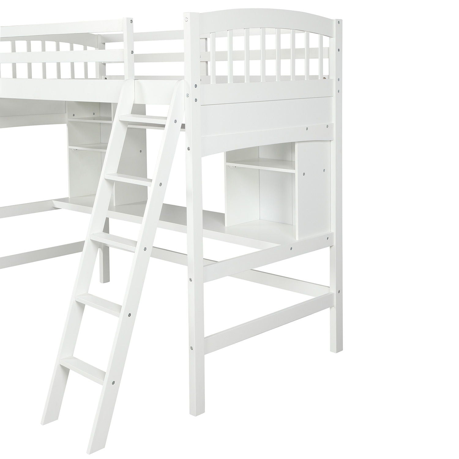 Loft Bed With Storage Shelves, Desk And Ladder