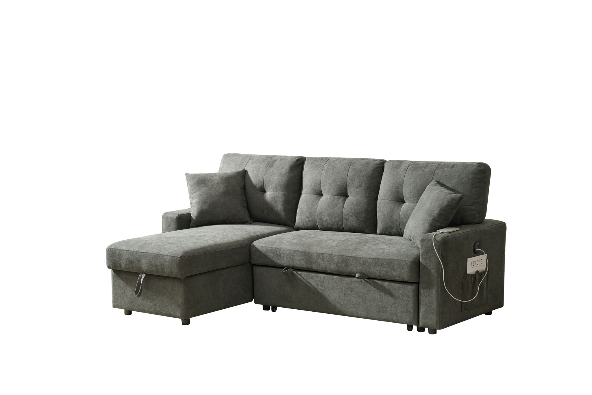 Reversible Sofa Couch Sleeper With Pull Out Bed And USB Port