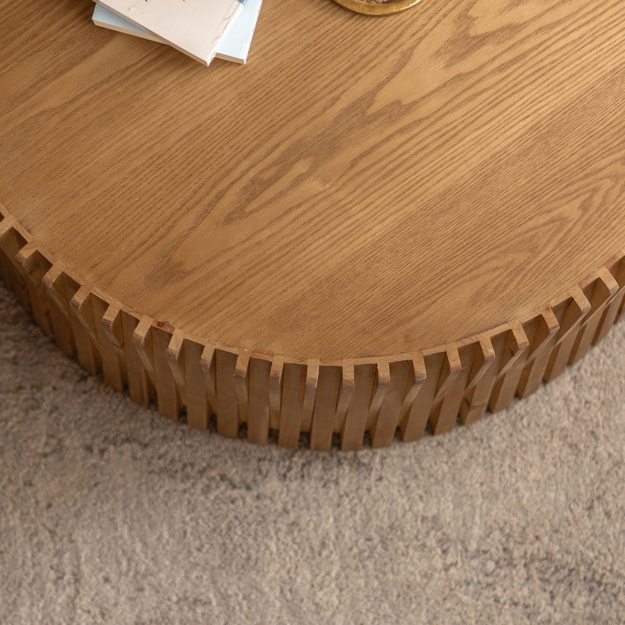 Cylindrical Coffee Table With Vertical Texture Relief