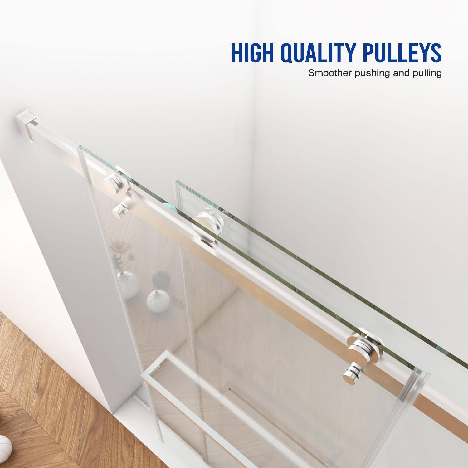 Frameless Shower Door, Double Sliding Shower Door, Clear Tempered Glass Shower Enclosure With Square Rail, Double Side Easy Clean Coat, Finished With Buffer